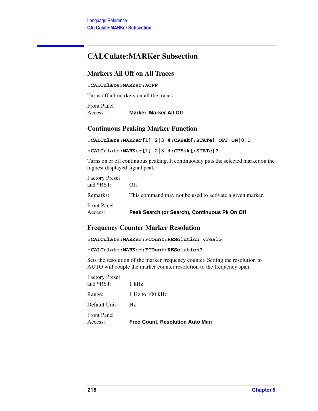 Agilent Technologies Model  A.08.xx manual CALCulateMARKer Subsection, Markers All Off on All Traces, CALCulateMARKerAOFF 