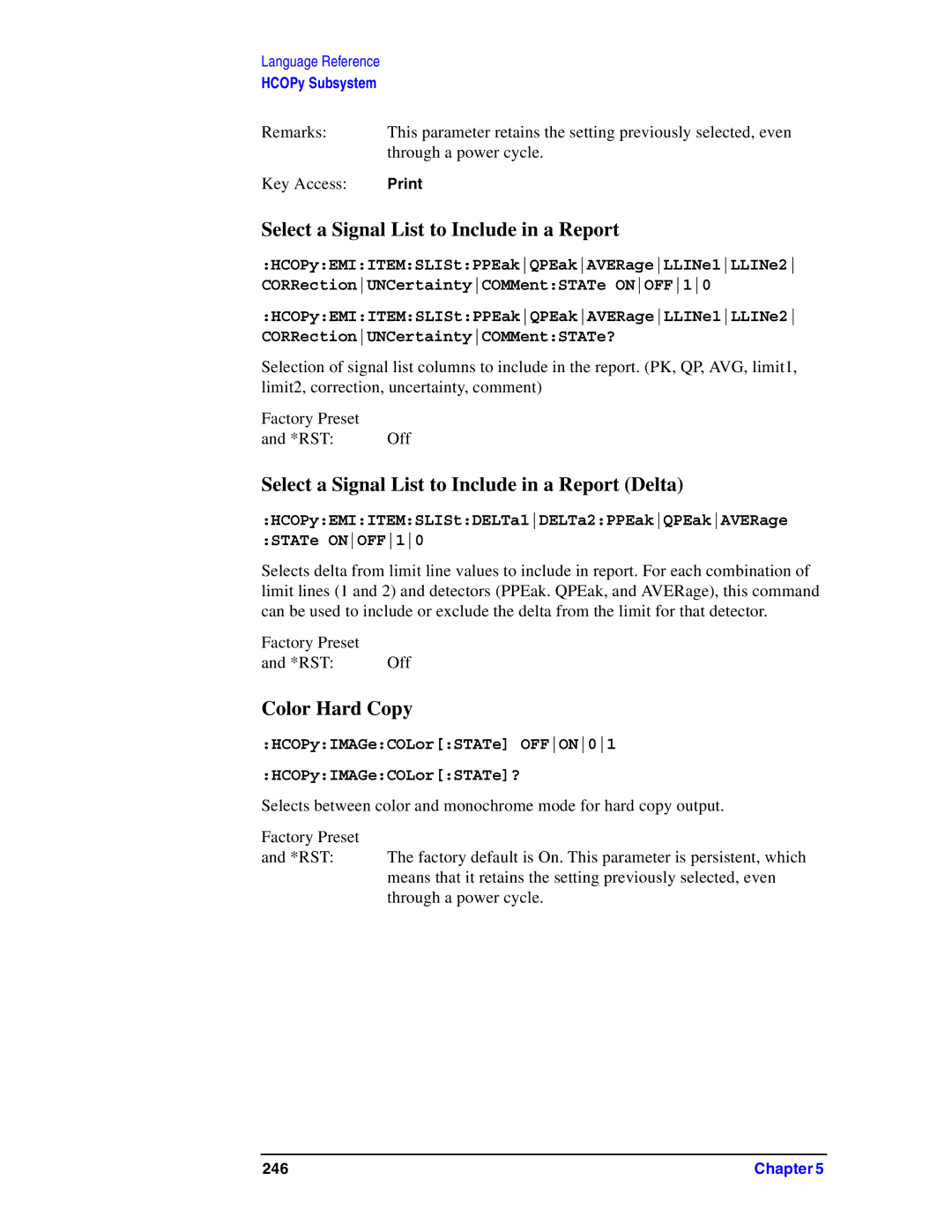 Agilent Technologies Model  A.08.xx manual Select a Signal List to Include in a Report, Color Hard Copy 