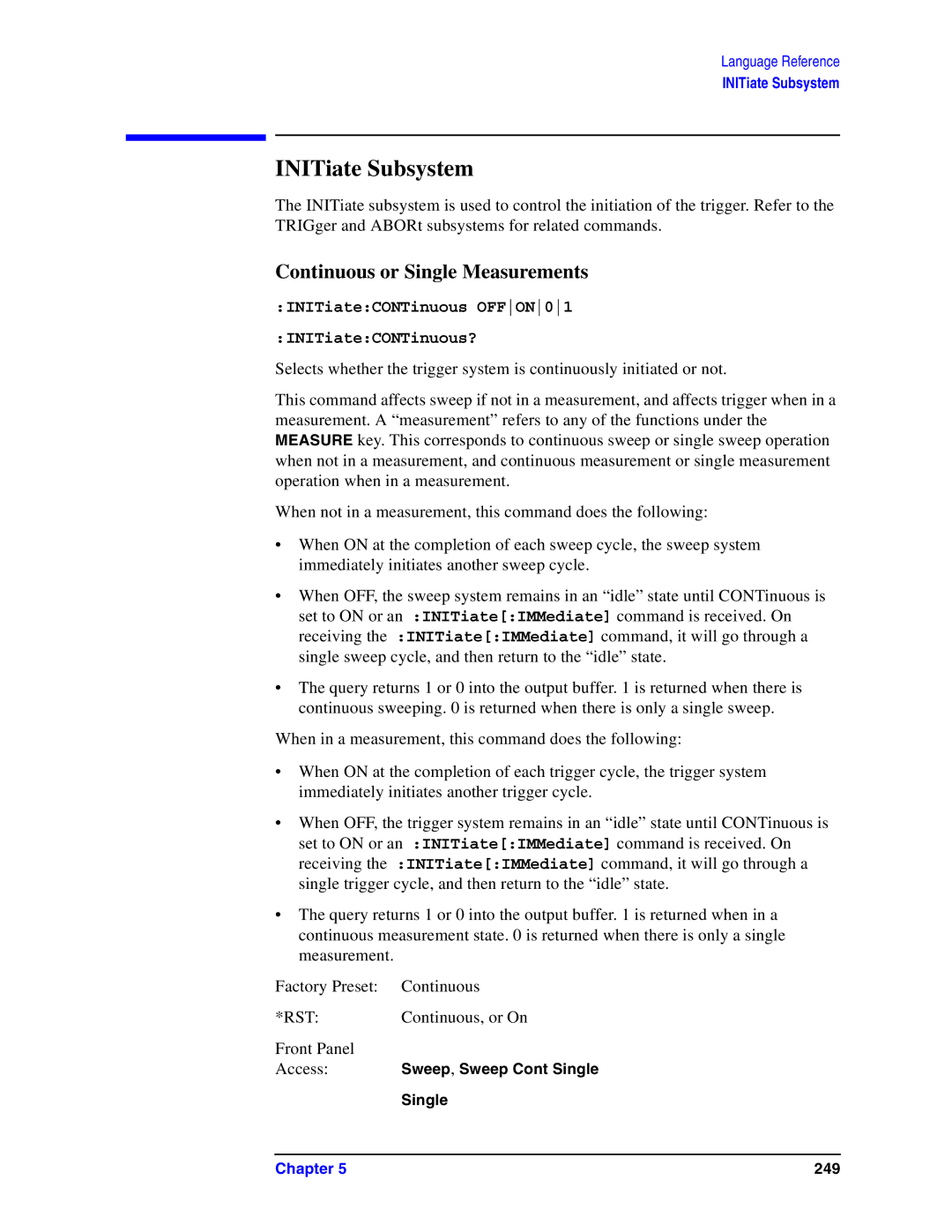 Agilent Technologies Model  A.08.xx manual INITiate Subsystem, Continuous or Single Measurements 