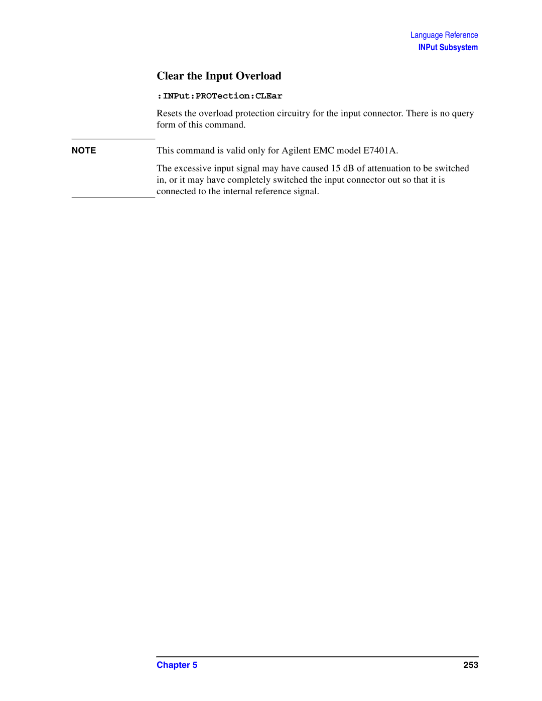 Agilent Technologies Model  A.08.xx manual Clear the Input Overload, INPutPROTectionCLEar 