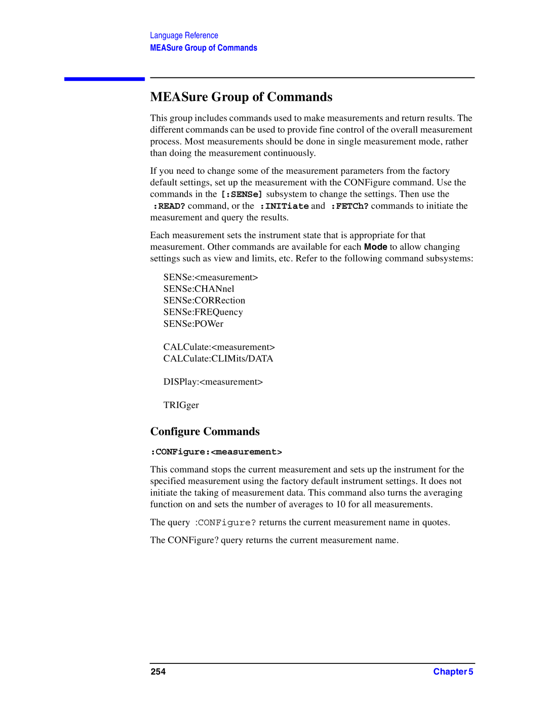 Agilent Technologies Model  A.08.xx manual MEASure Group of Commands, Configure Commands, CONFiguremeasurement 