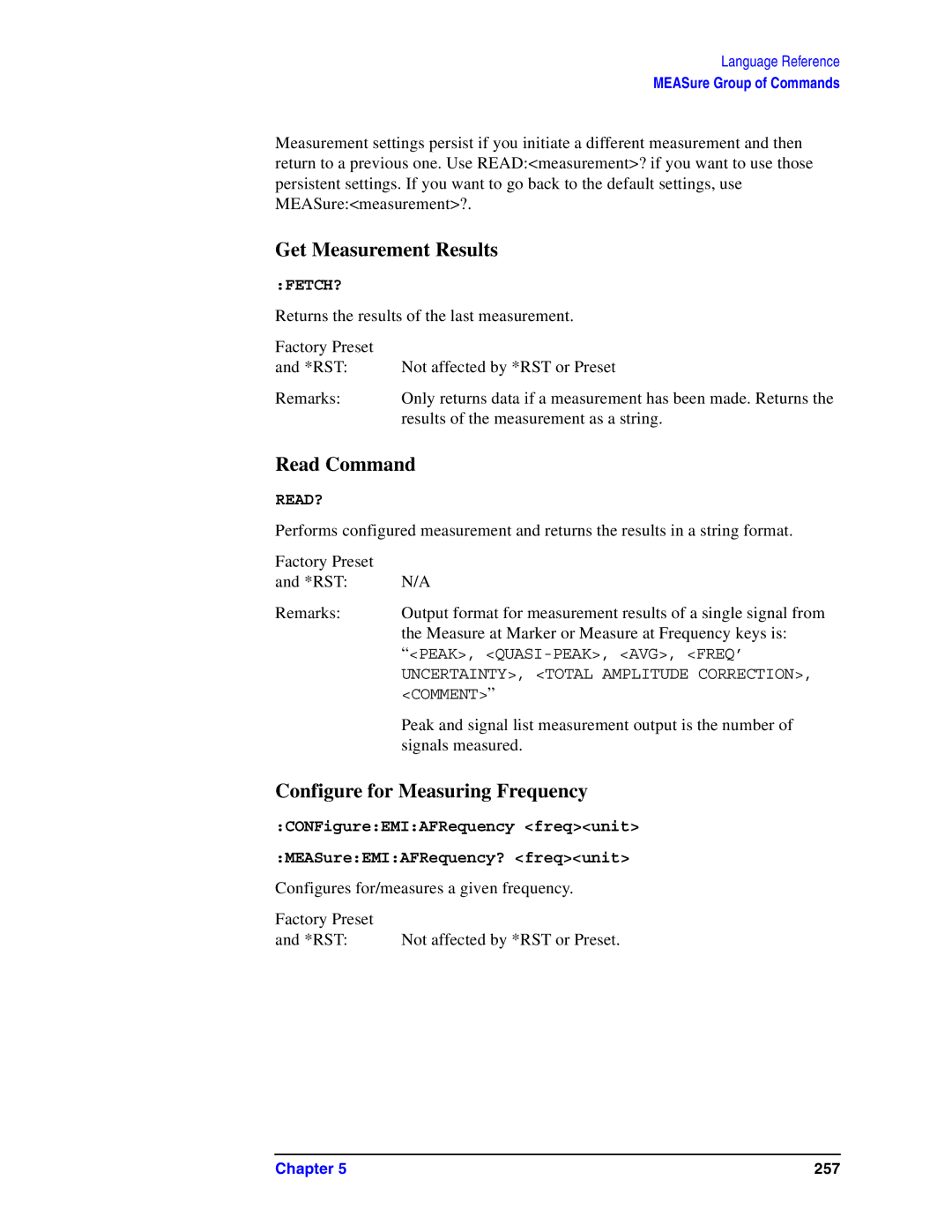 Agilent Technologies Model  A.08.xx manual Get Measurement Results, Read Command, Configure for Measuring Frequency 