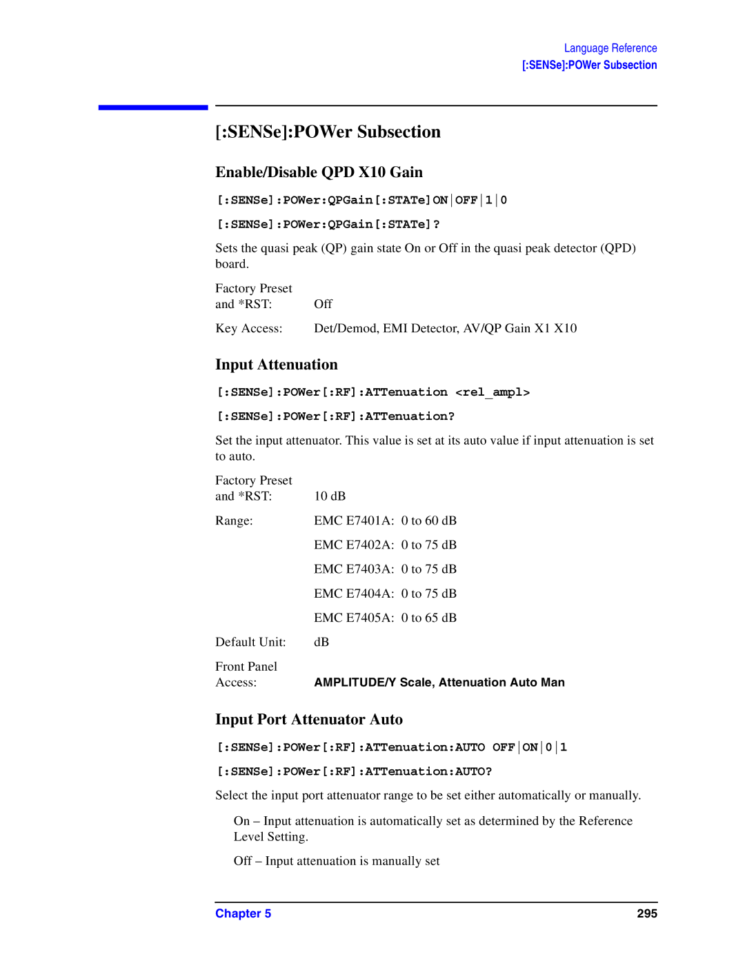 Agilent Technologies Model  A.08.xx manual SENSePOWer Subsection, Enable/Disable QPD X10 Gain, Input Attenuation 