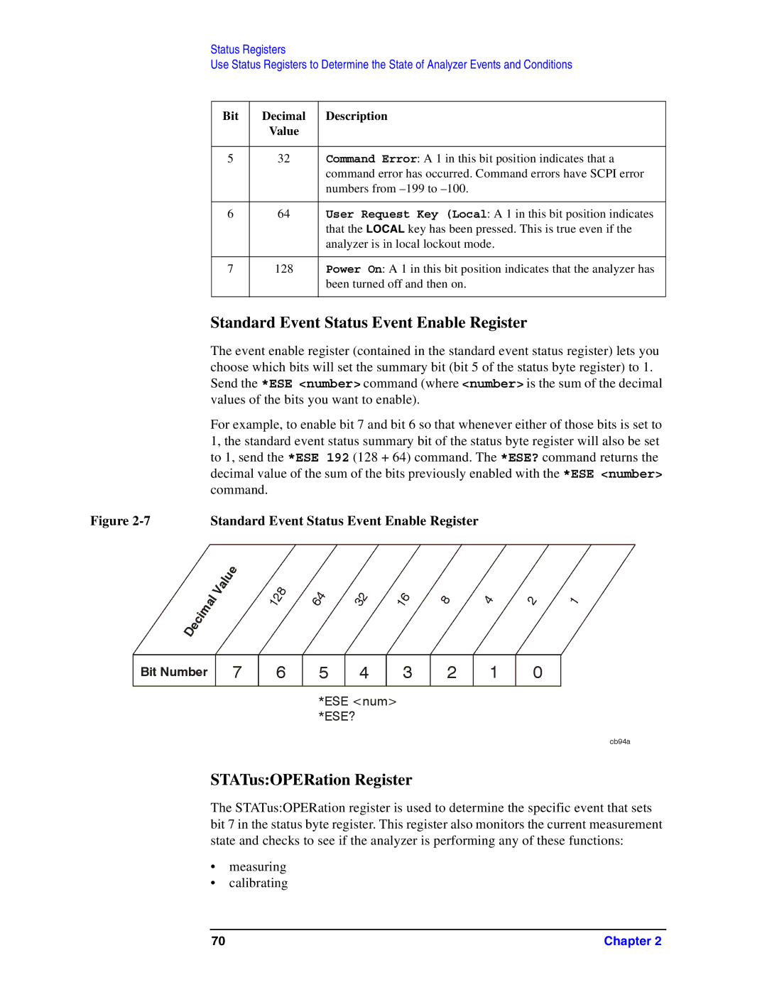 Agilent Technologies Model  A.08.xx manual Standard Event Status Event Enable Register, STATusOPERation Register 