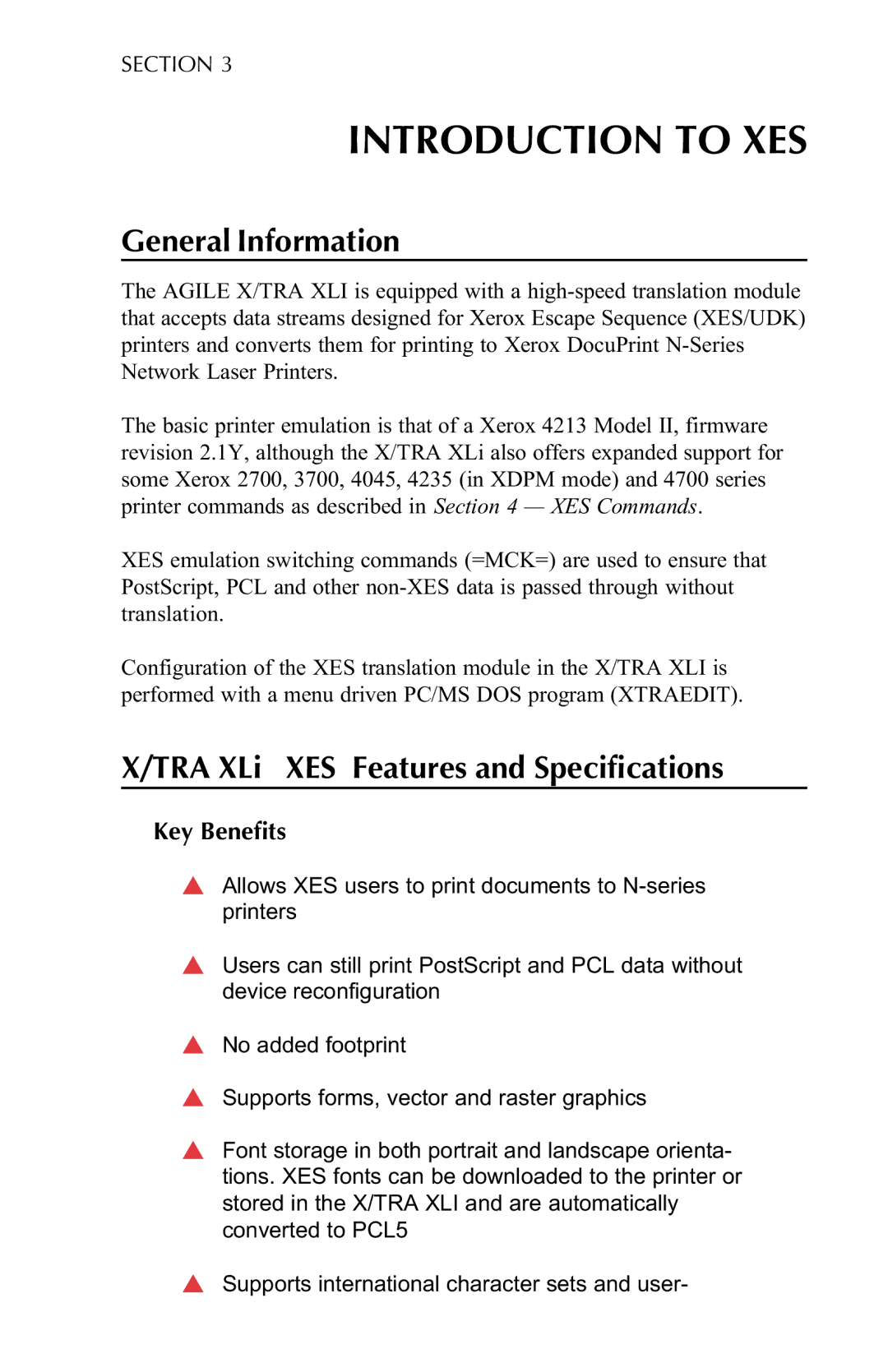 Agilent Technologies N-Series user manual Introduction to XES, TRA XLi XES Features and Specifications 