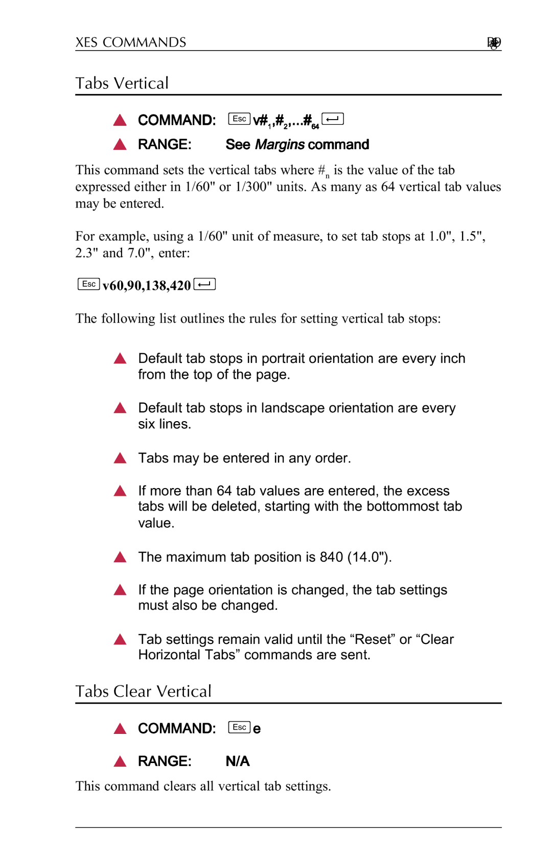 Agilent Technologies N-Series user manual Tabs Vertical, Tabs Clear Vertical, Command sv#1,#2,...#64d, Command se 