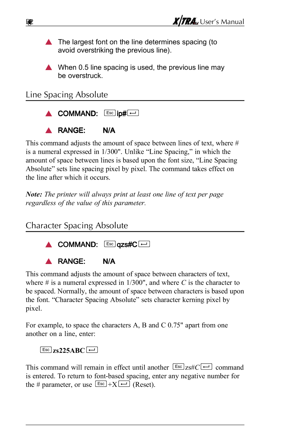 Agilent Technologies N-Series user manual Line Spacing Absolute, Character Spacing Absolute, Command sip#d, Command sqzs#Cd 