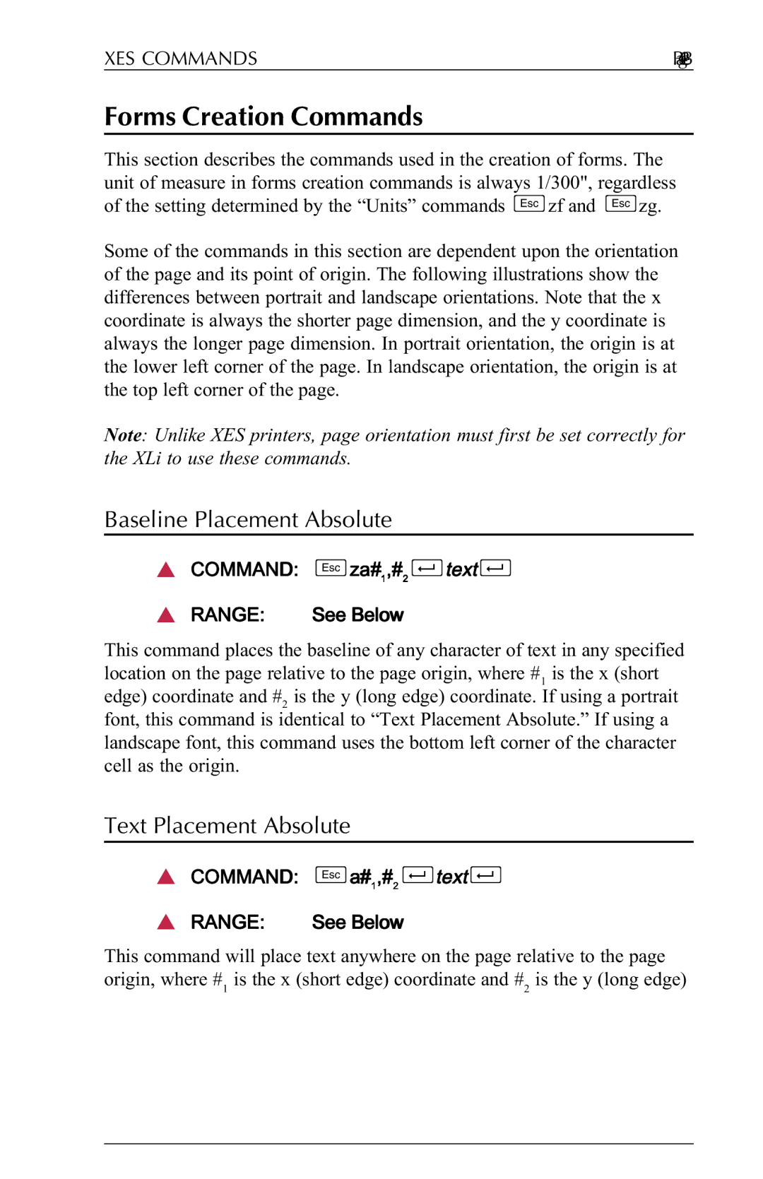 Agilent Technologies N-Series user manual Forms Creation Commands, Baseline Placement Absolute, Text Placement Absolute 