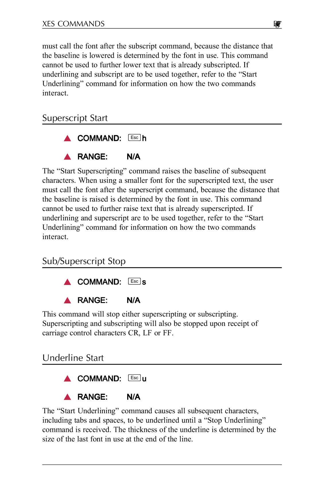 Agilent Technologies N-Series user manual Superscript Start, Sub/Superscript Stop, Underline Start 