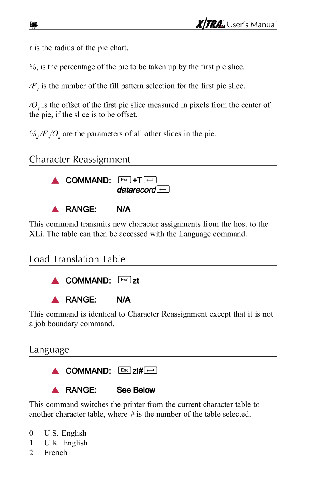 Agilent Technologies N-Series user manual Character Reassignment, Load Translation Table, Language 