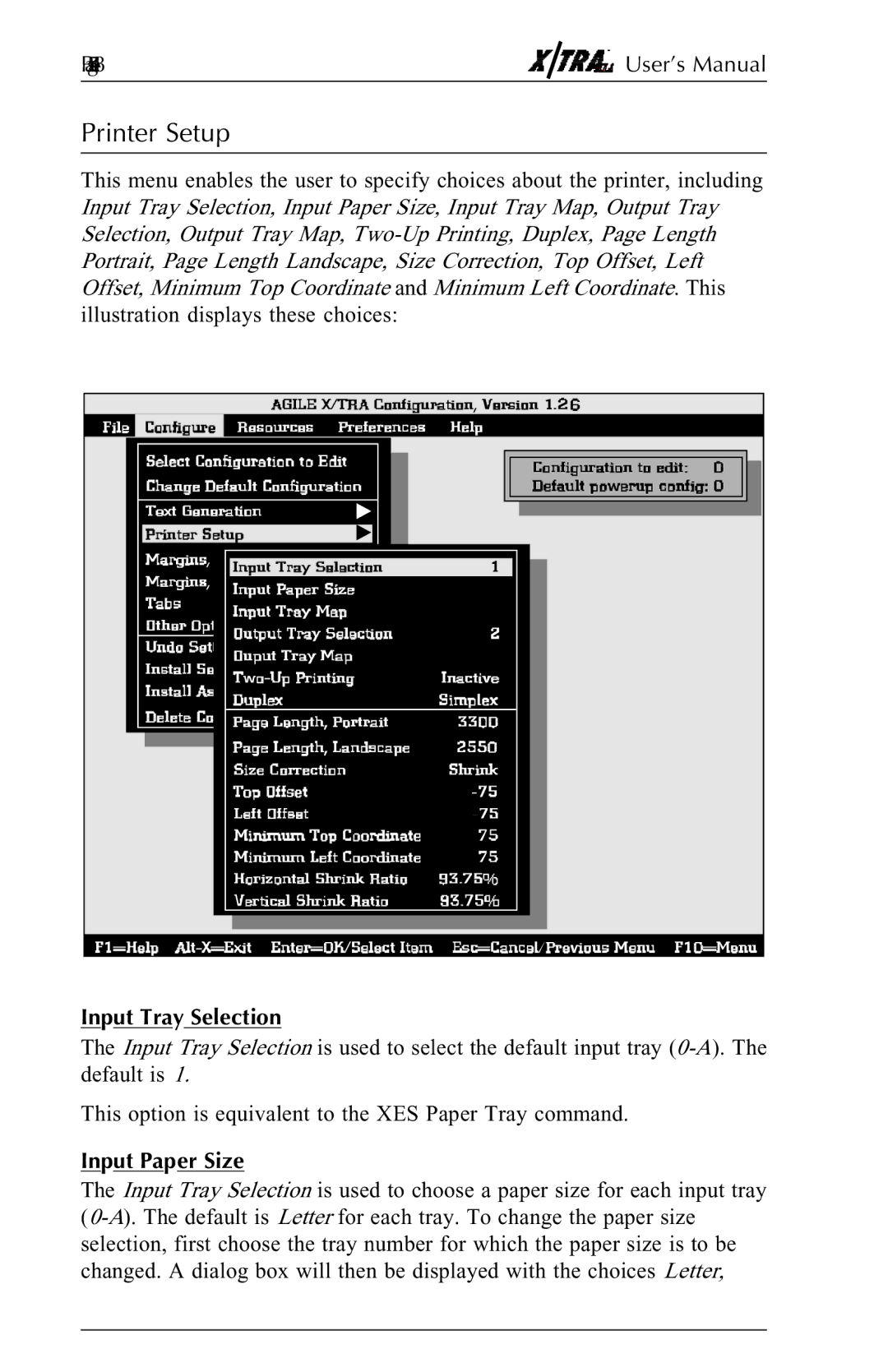 Agilent Technologies N-Series user manual Printer Setup, Page548 User’s Manual, Input Tray Selection, Input Paper Size 