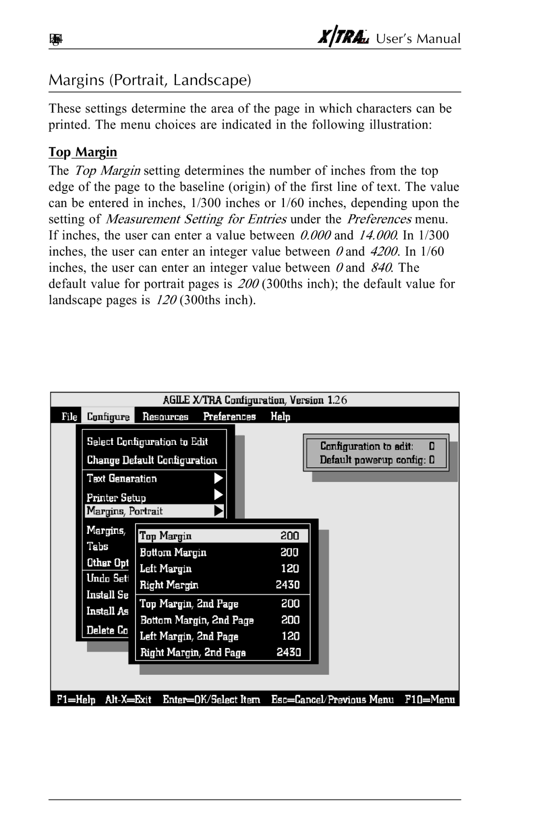 Agilent Technologies N-Series user manual Margins Portrait, Landscape, Page5-4 User’s Manual, Top Margin 