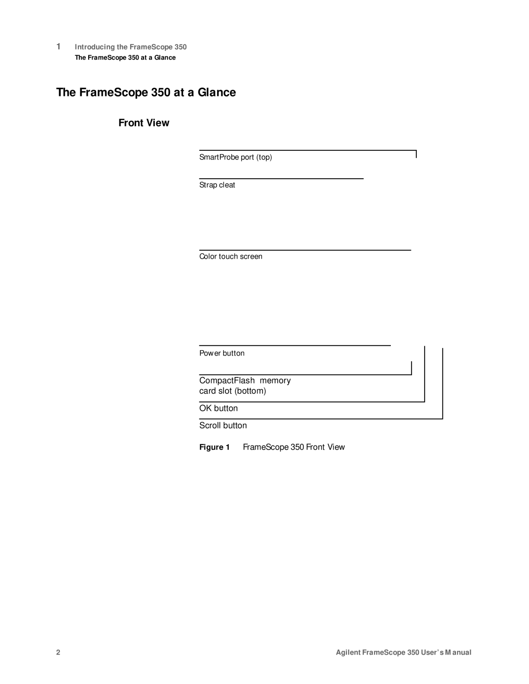Agilent Technologies N2610A user manual FrameScope 350 at a Glance, Front View 