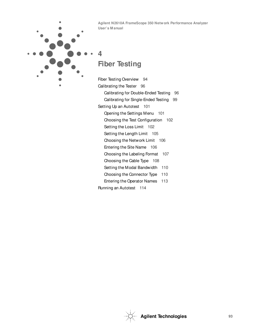 Agilent Technologies N2610A user manual Fiber Testing 