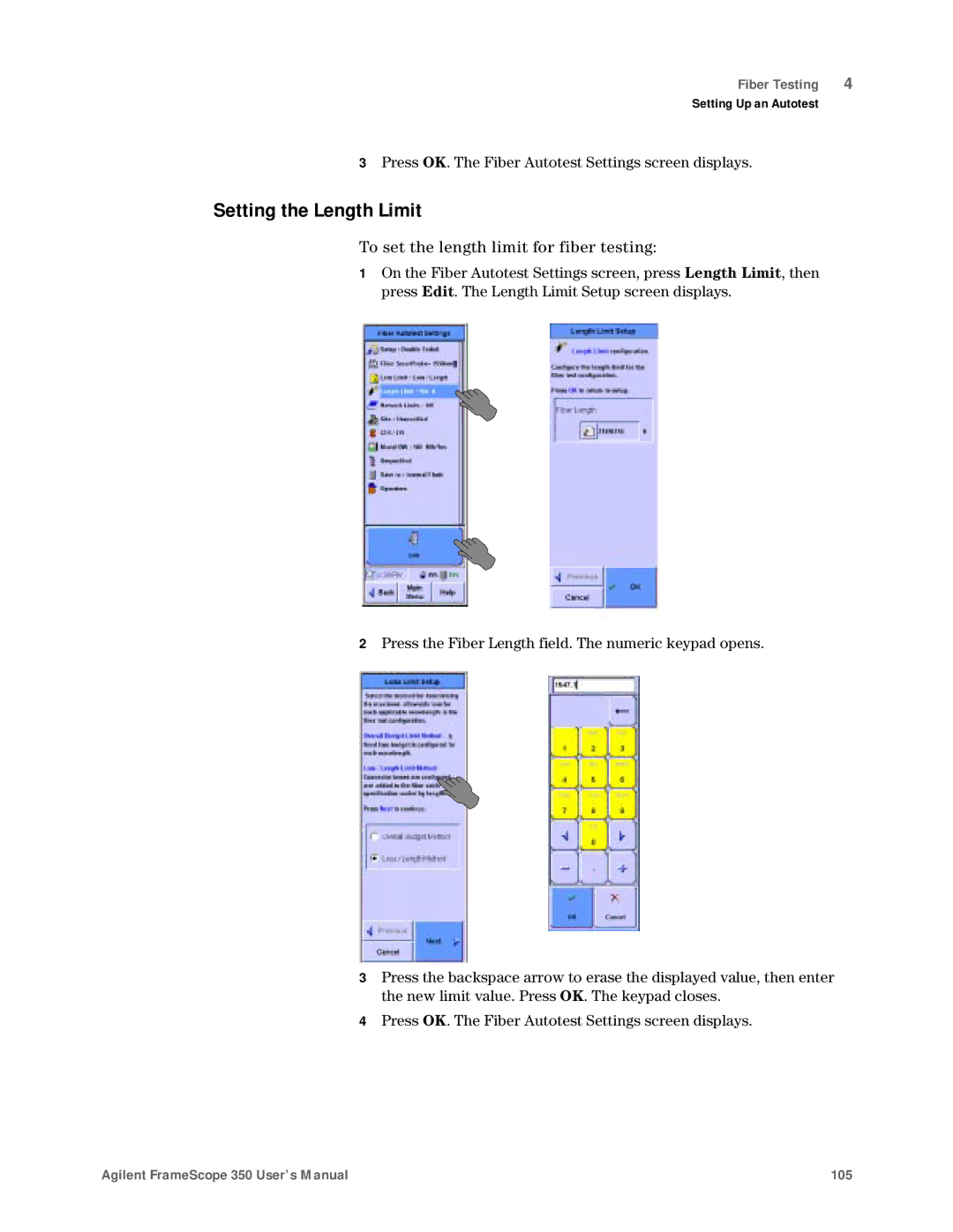 Agilent Technologies N2610A user manual Setting the Length Limit, To set the length limit for fiber testing 