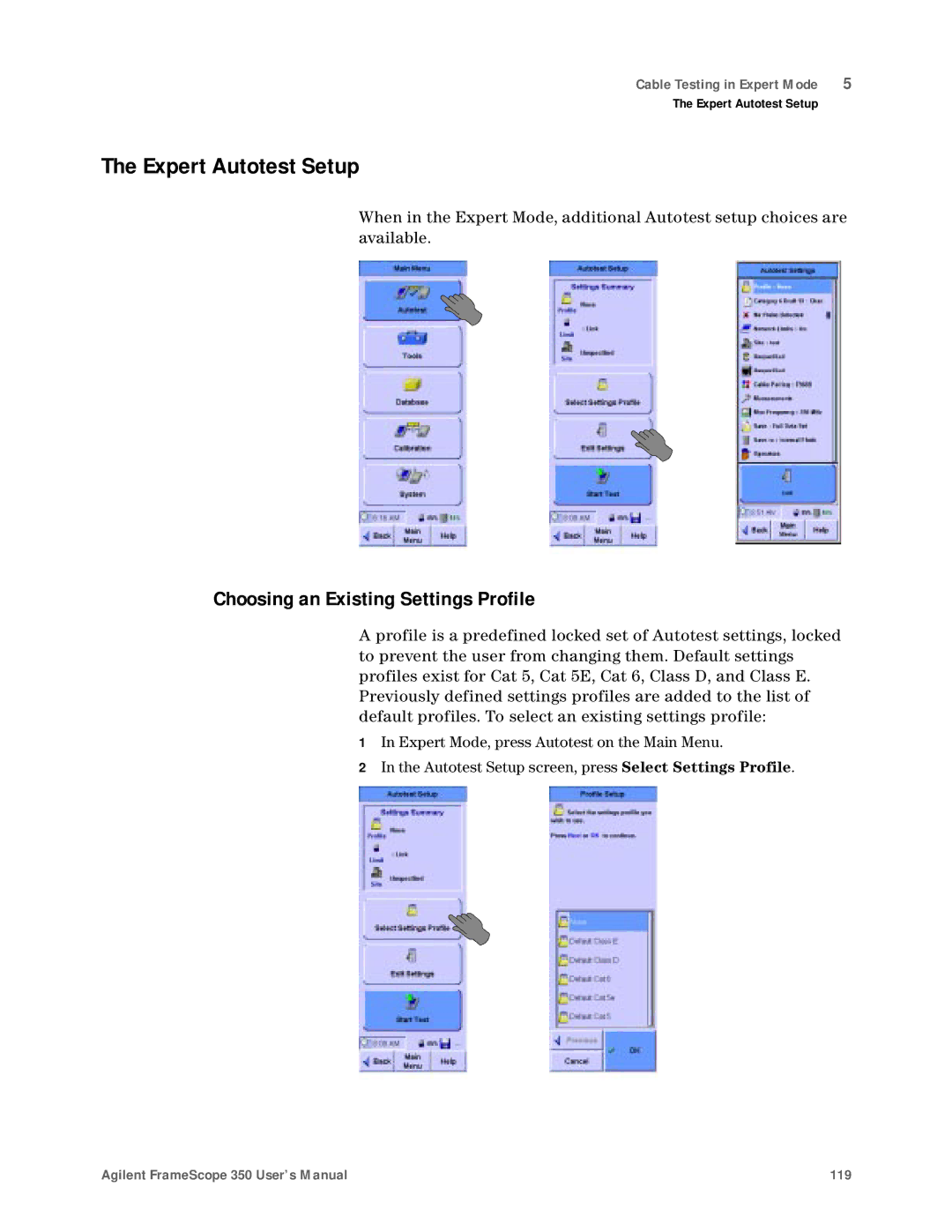 Agilent Technologies N2610A user manual Expert Autotest Setup, Choosing an Existing Settings Profile 