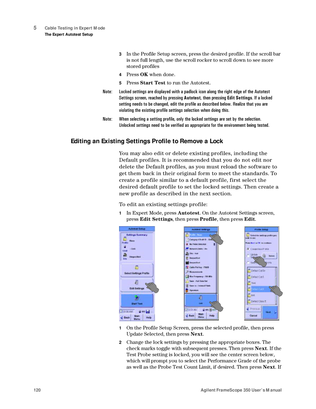 Agilent Technologies N2610A user manual Editing an Existing Settings Profile to Remove a Lock 