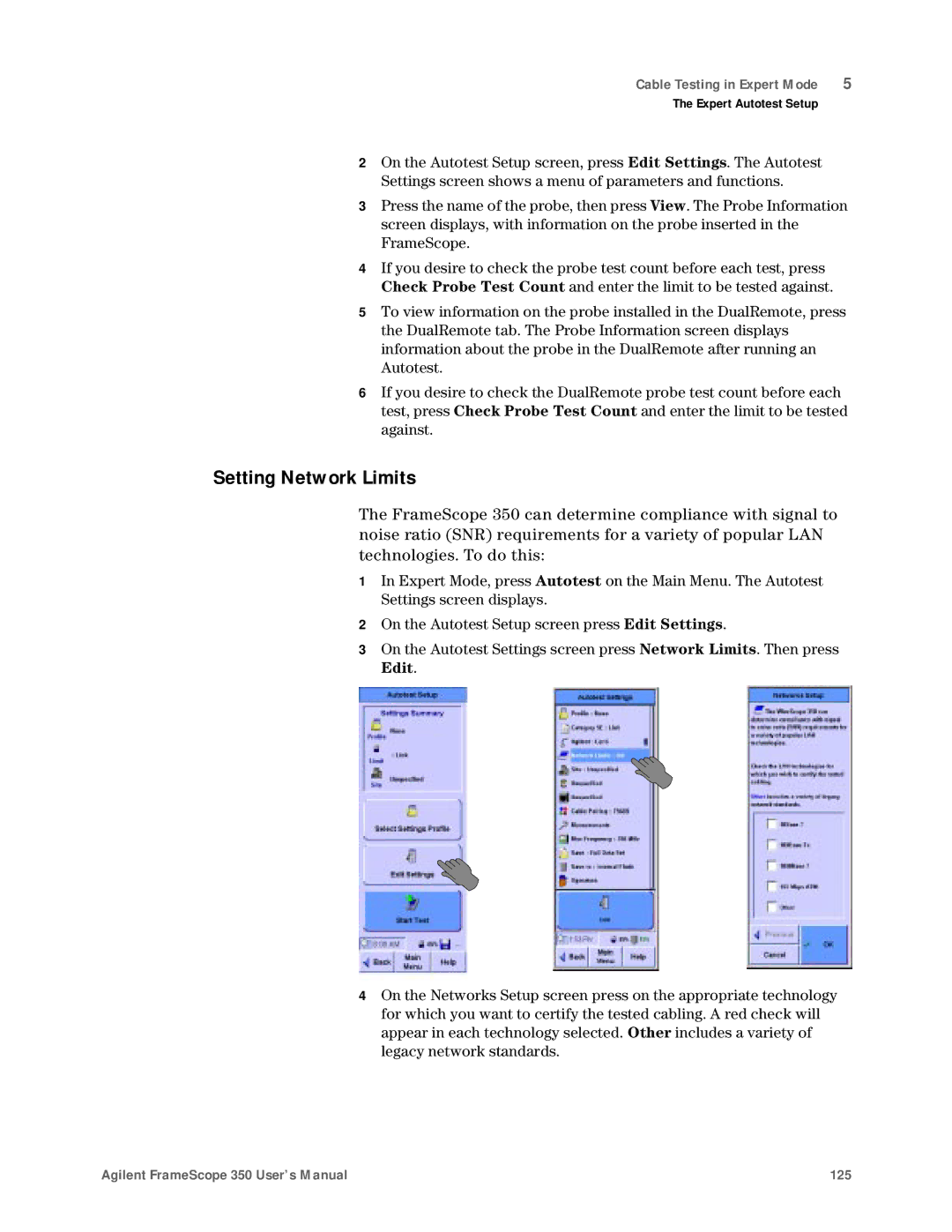 Agilent Technologies N2610A user manual Setting Network Limits 