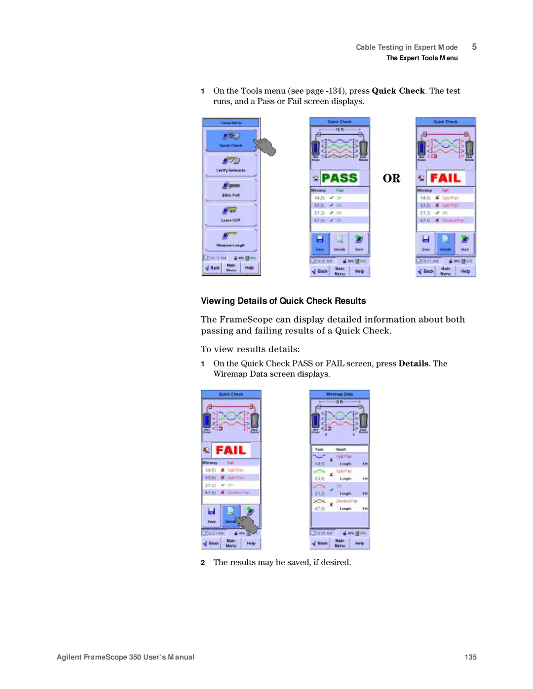 Agilent Technologies N2610A user manual Viewing Details of Quick Check Results 