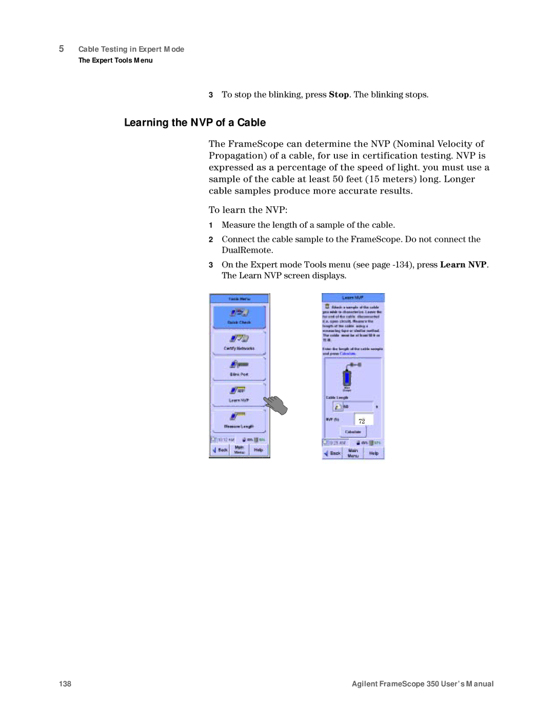 Agilent Technologies N2610A user manual Learning the NVP of a Cable 