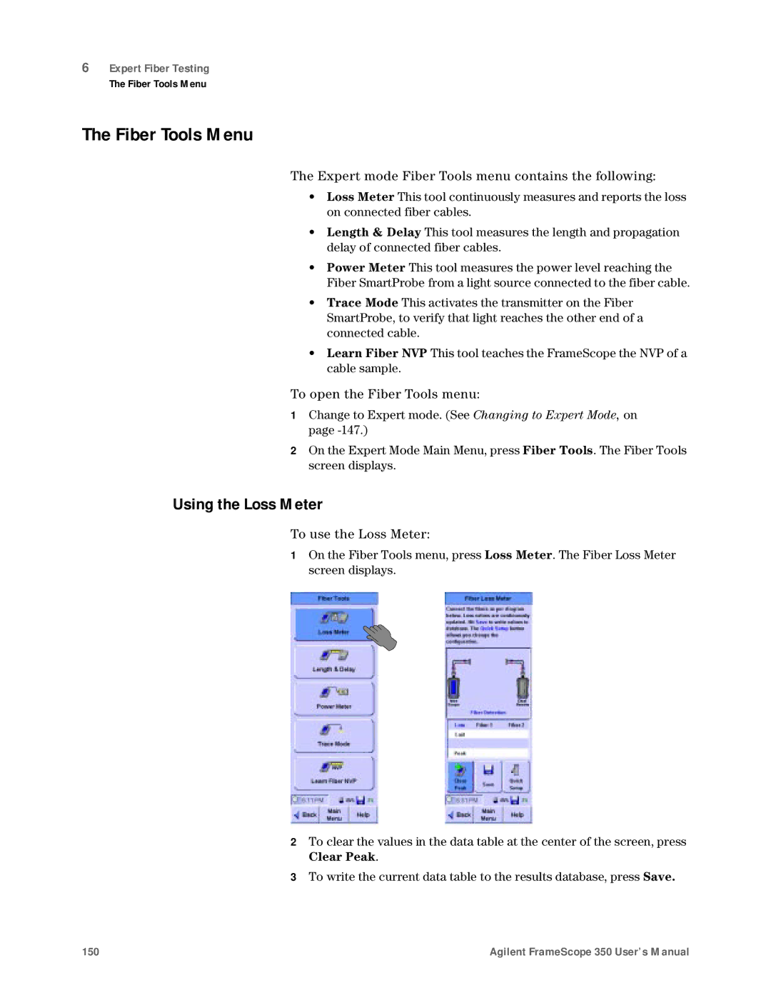 Agilent Technologies N2610A user manual Fiber Tools Menu, Using the Loss Meter 