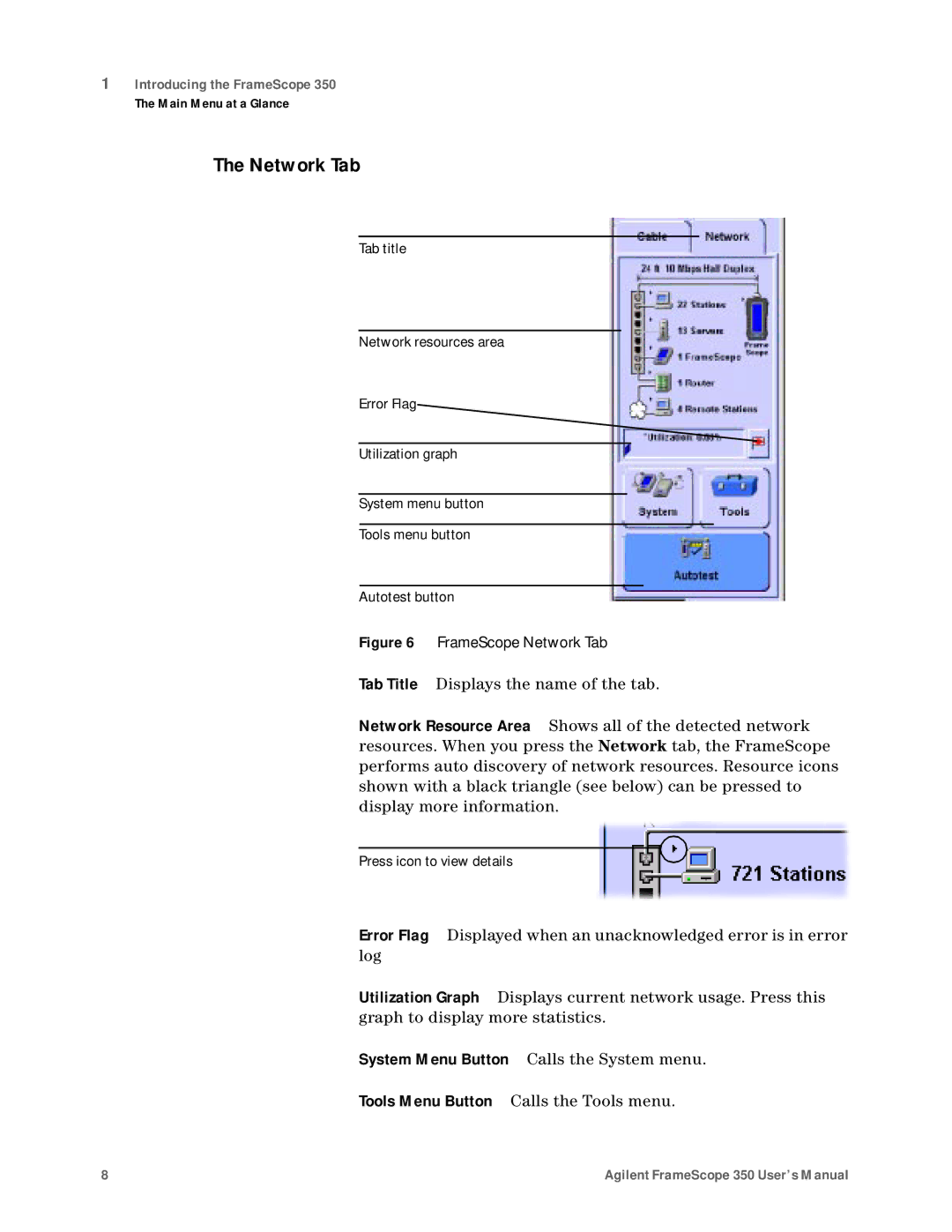 Agilent Technologies N2610A user manual FrameScope Network Tab 