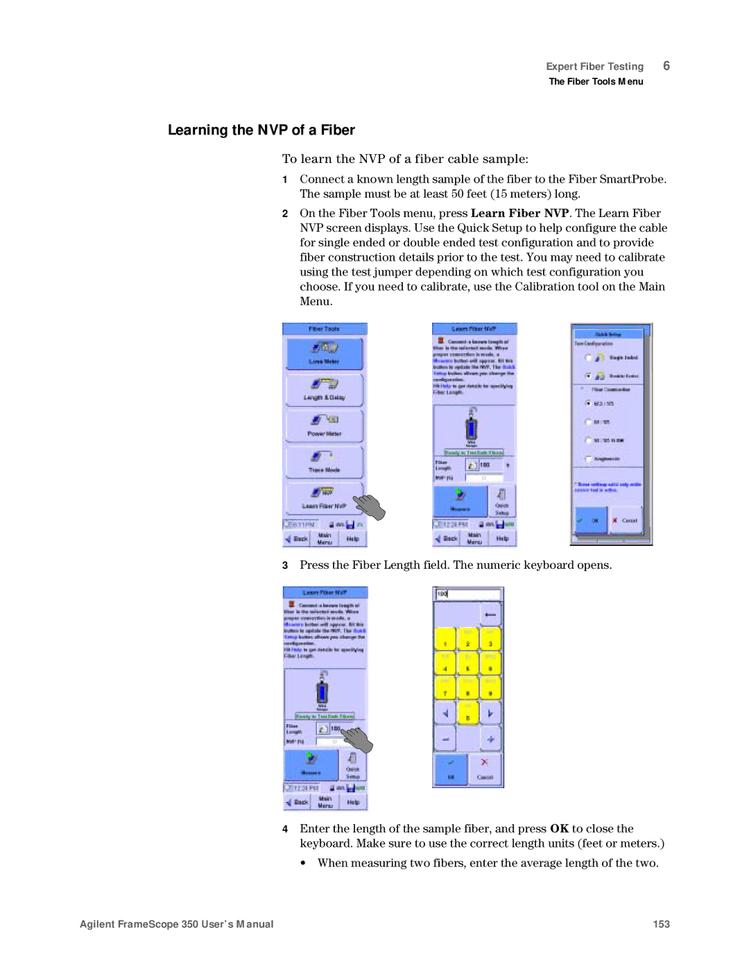 Agilent Technologies N2610A user manual Learning the NVP of a Fiber, To learn the NVP of a fiber cable sample 