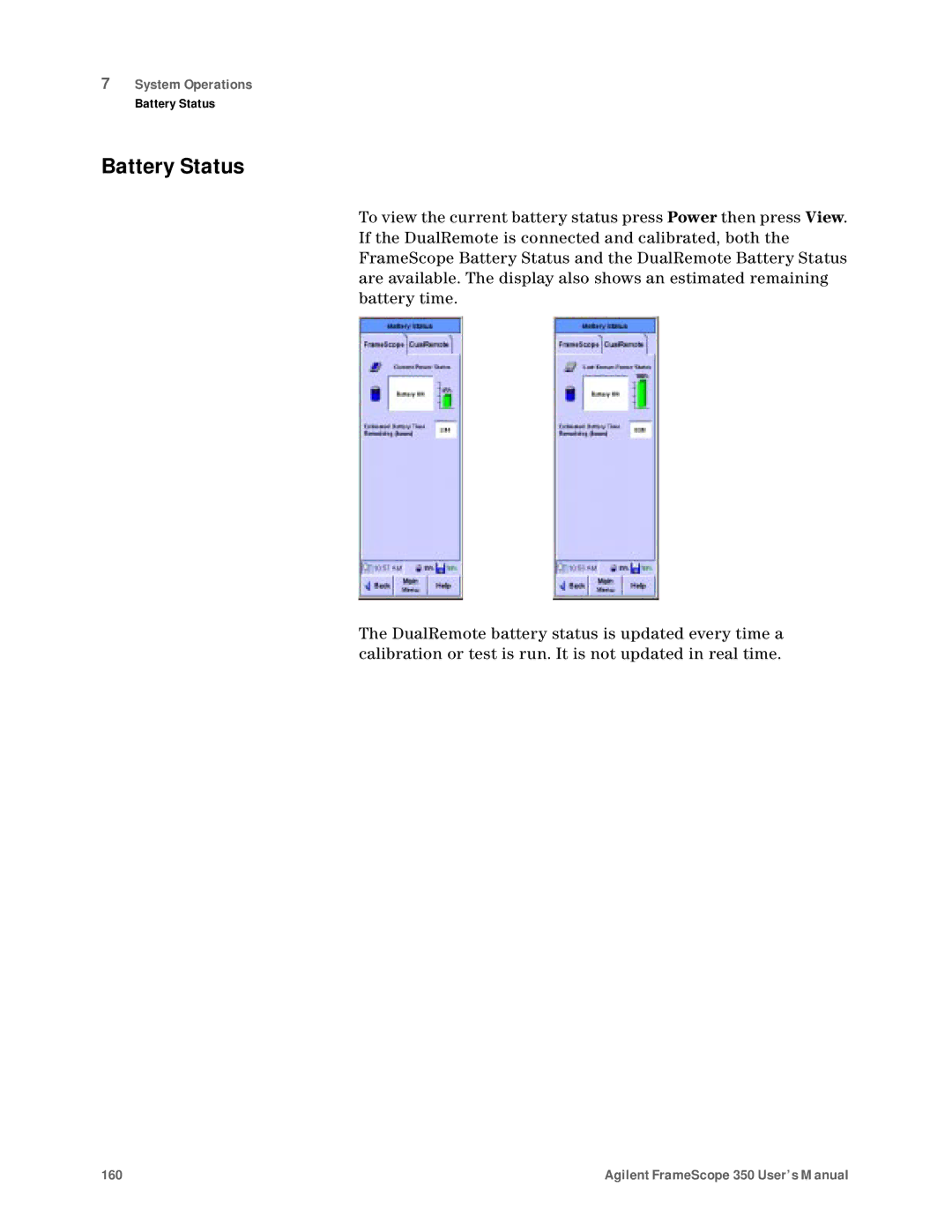 Agilent Technologies N2610A user manual Battery Status 