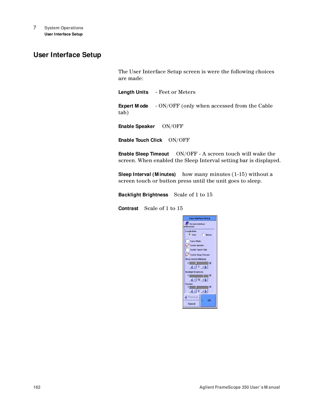 Agilent Technologies N2610A user manual User Interface Setup, Enable Speaker ON/OFF Enable Touch Click ON/OFF 