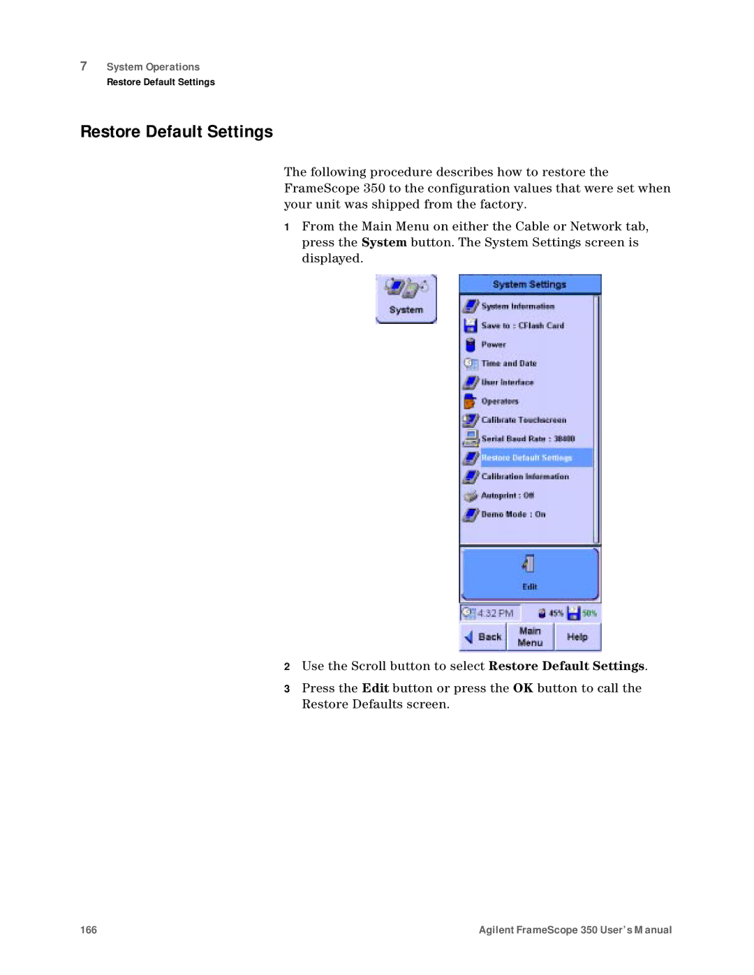 Agilent Technologies N2610A user manual Restore Default Settings 