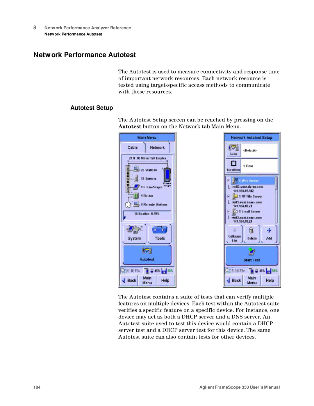 Agilent Technologies N2610A user manual Network Performance Autotest, Autotest Setup 