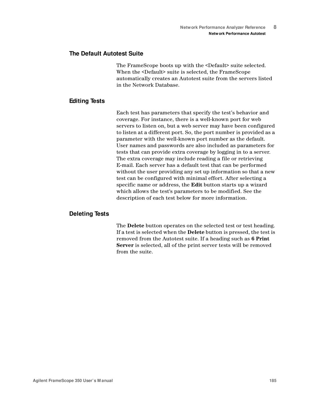 Agilent Technologies N2610A user manual Default Autotest Suite, Editing Tests, Deleting Tests 