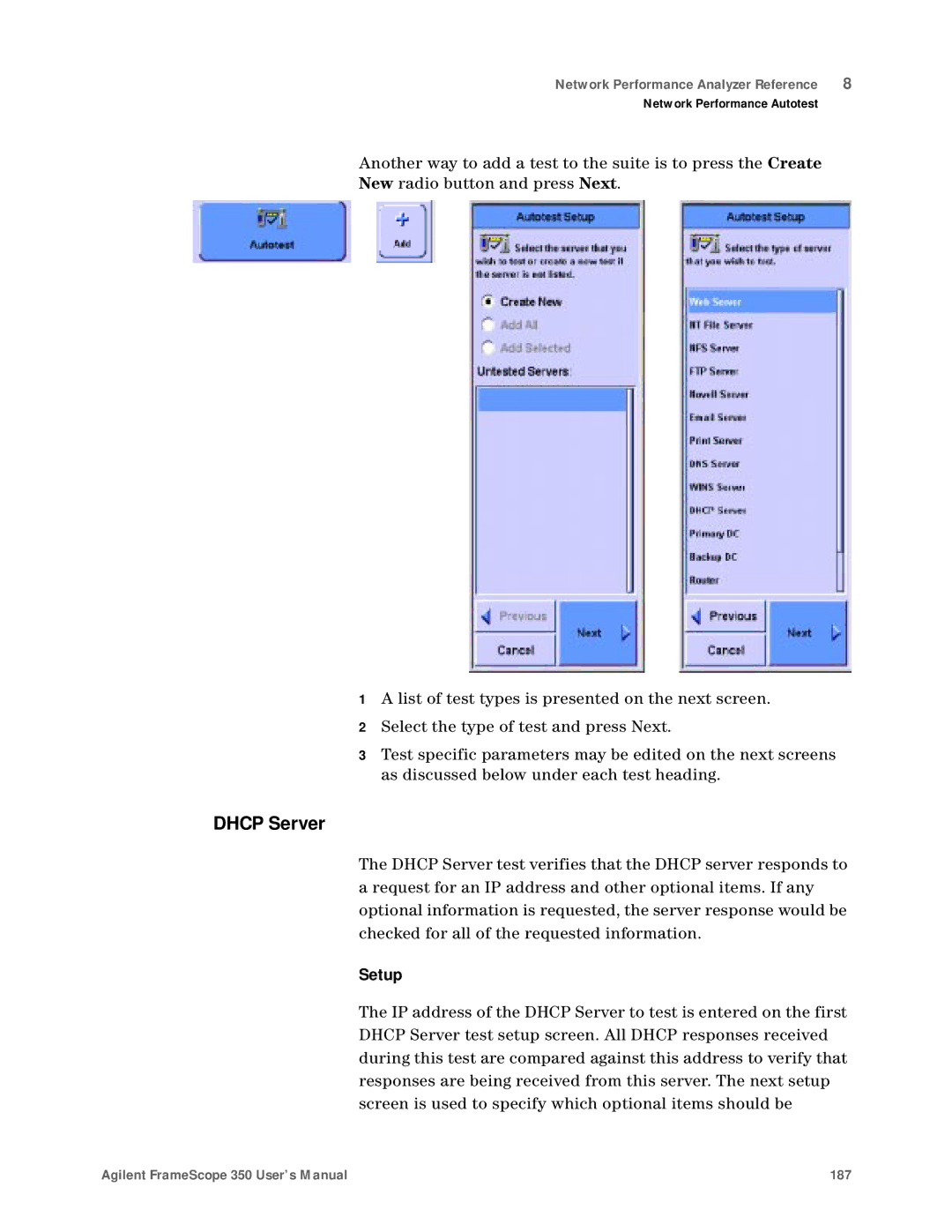 Agilent Technologies N2610A user manual Dhcp Server, Setup 