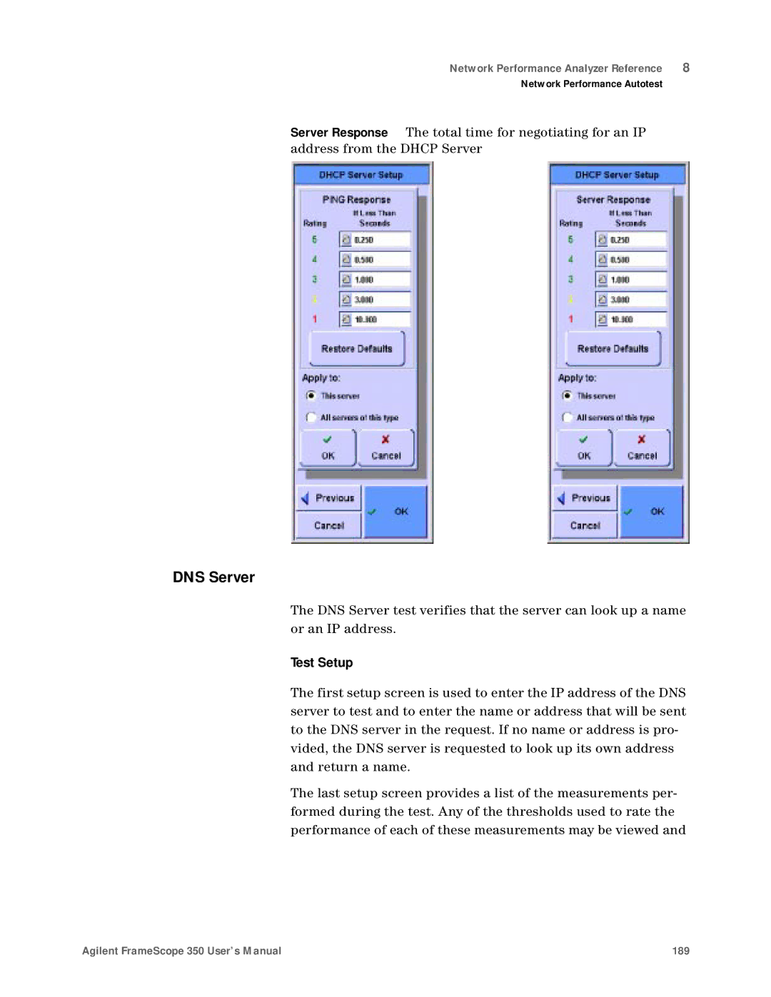 Agilent Technologies N2610A user manual DNS Server, Test Setup 