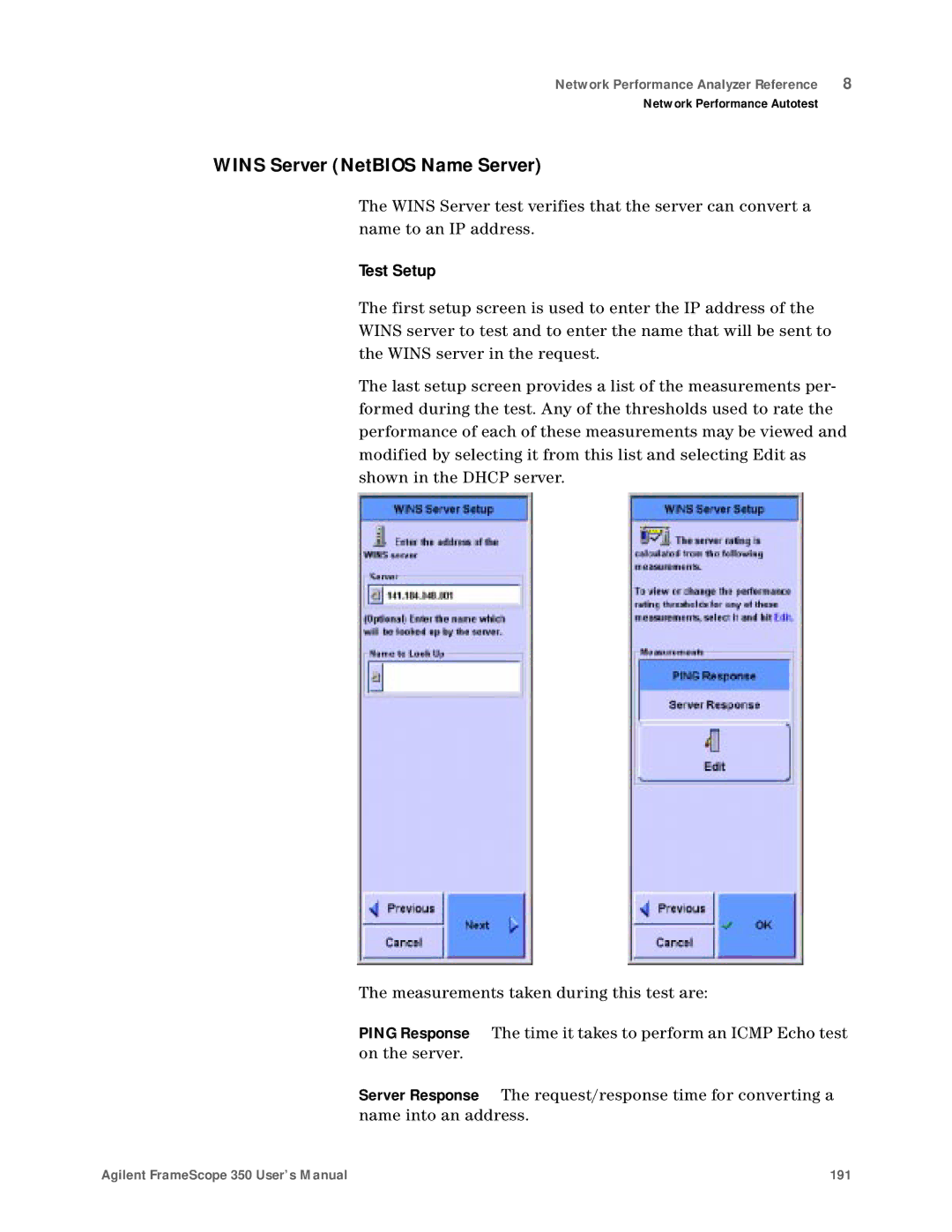 Agilent Technologies N2610A user manual Wins Server NetBIOS Name Server 