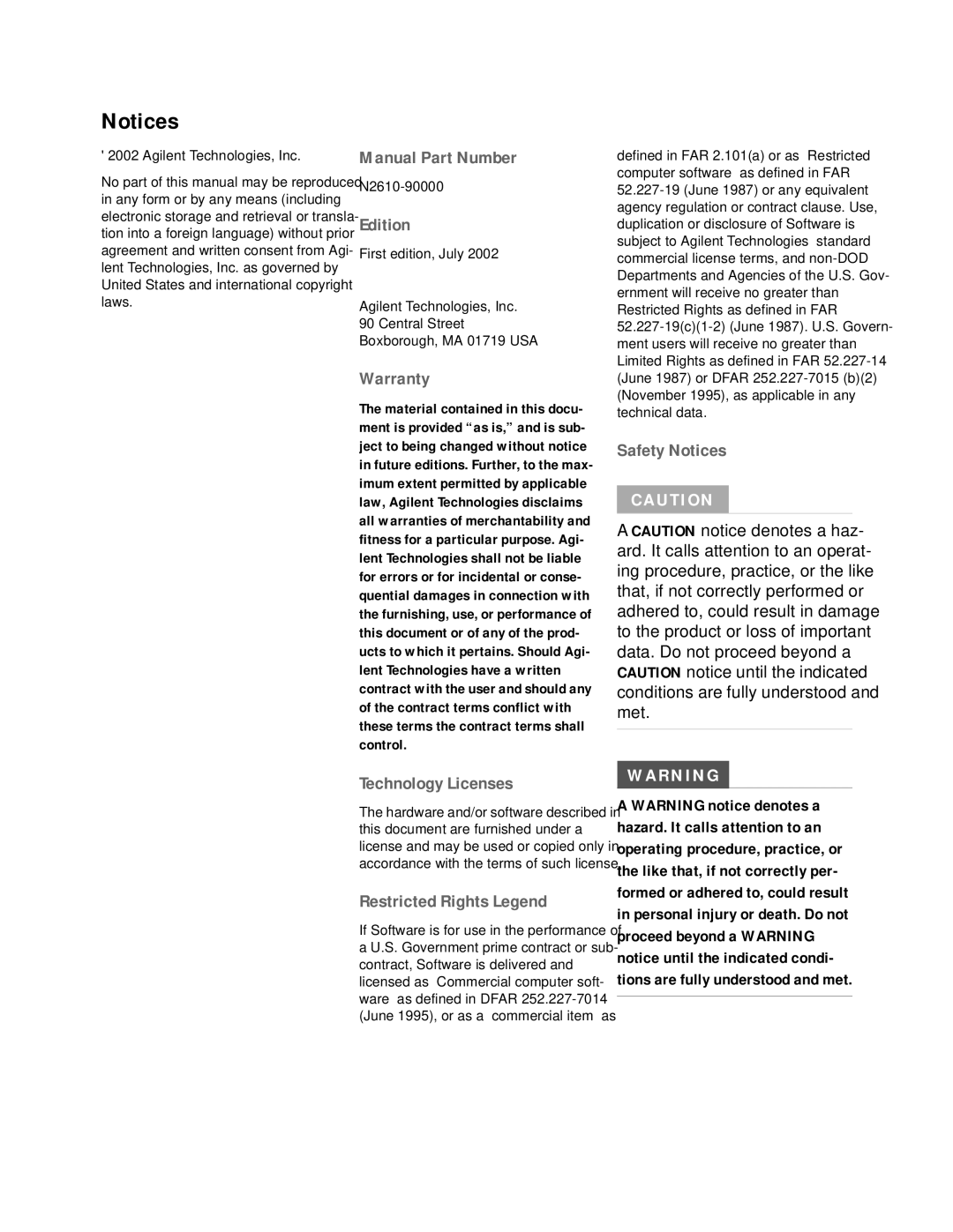 Agilent Technologies N2610A user manual War N Ing 