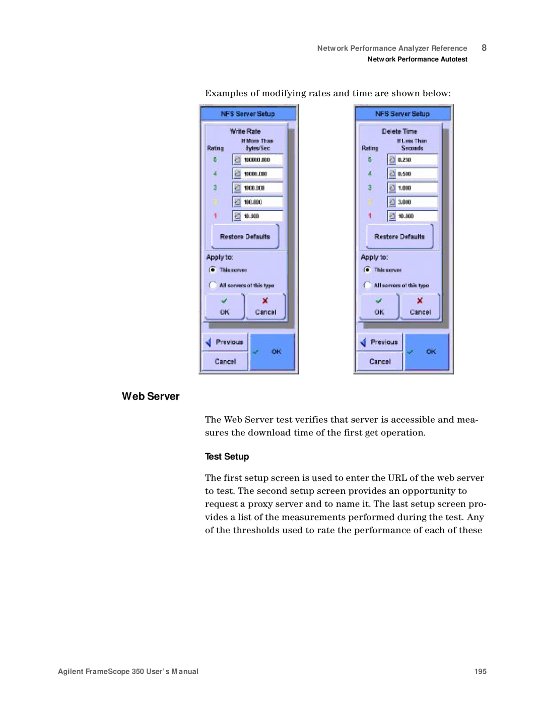 Agilent Technologies N2610A user manual Web Server, Test Setup 