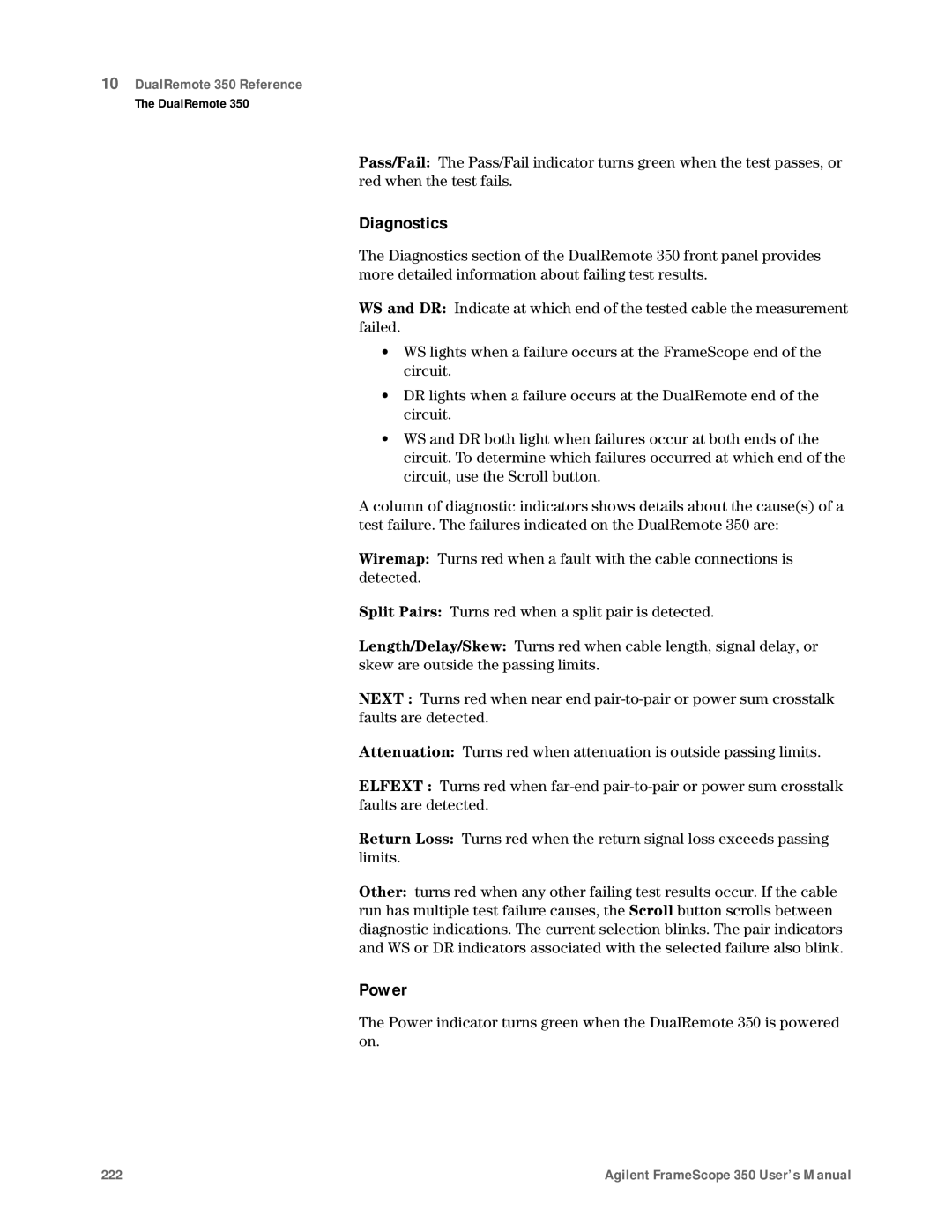 Agilent Technologies N2610A user manual Diagnostics, Power 