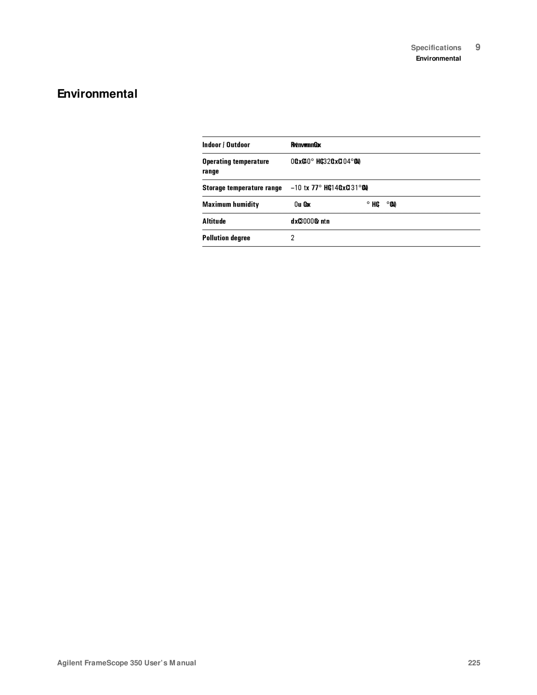 Agilent Technologies N2610A user manual Environmental 