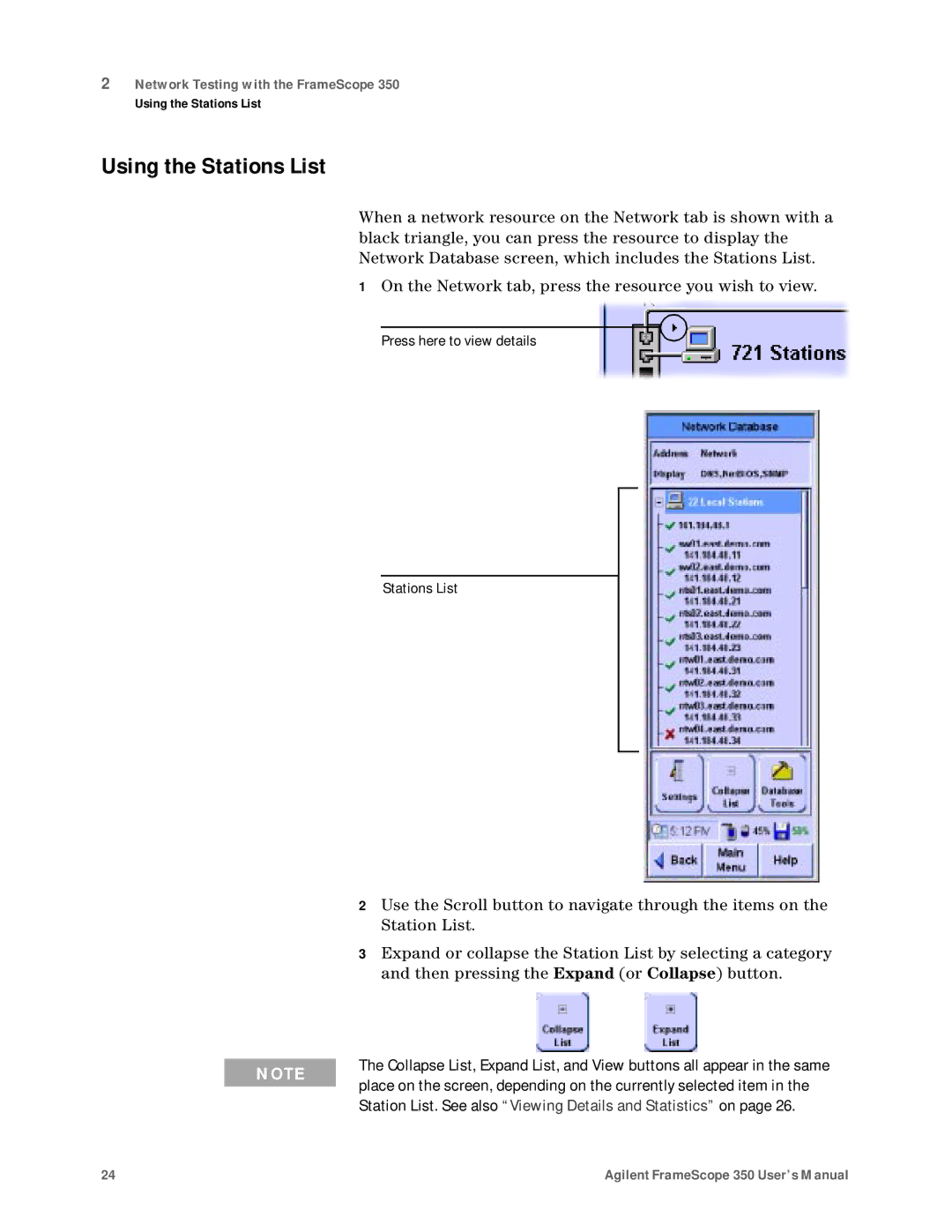 Agilent Technologies N2610A user manual Using the Stations List 