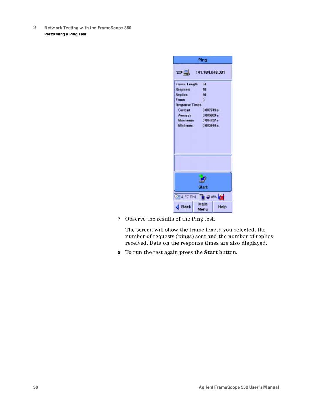 Agilent Technologies N2610A user manual Network Testing with the FrameScope 