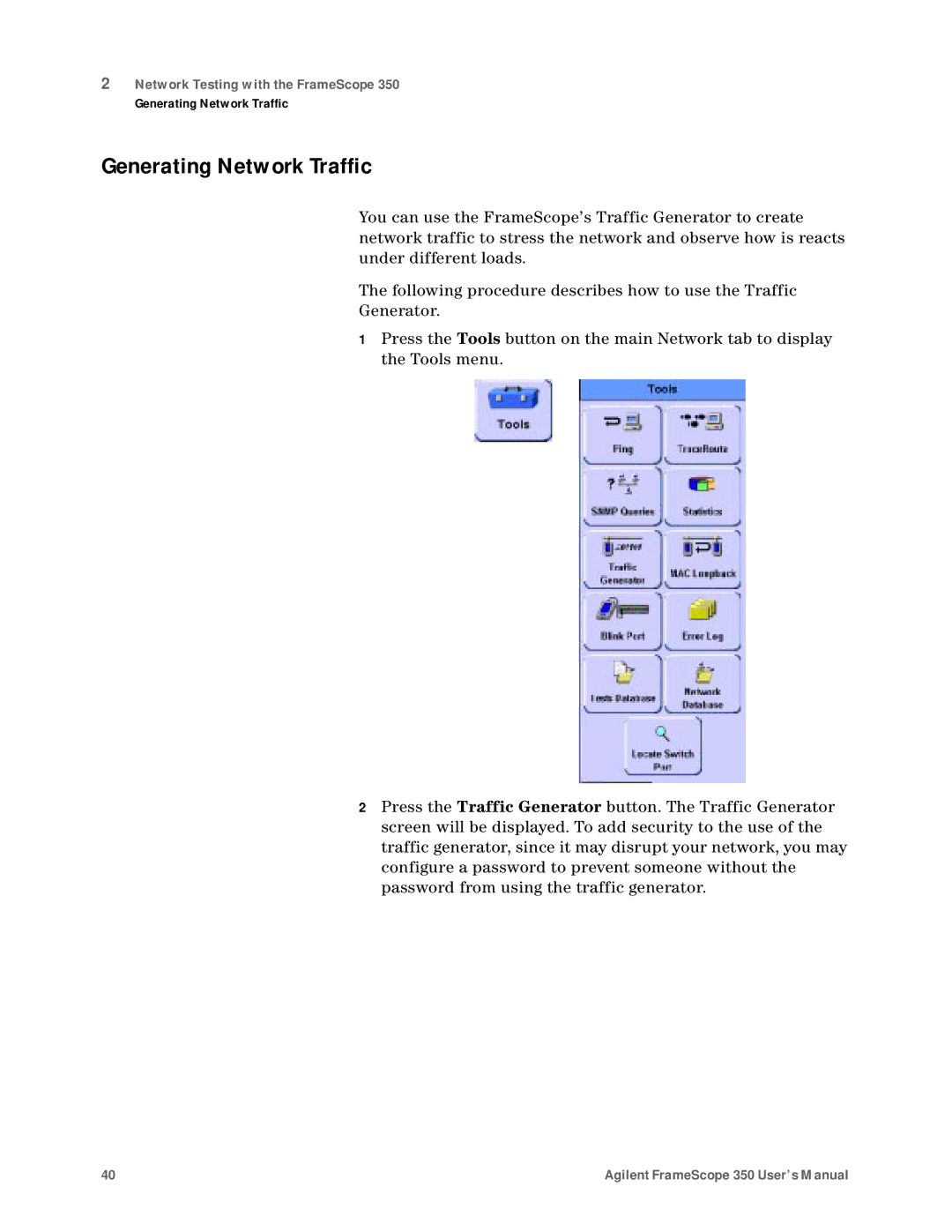 Agilent Technologies N2610A user manual Generating Network Traffic 