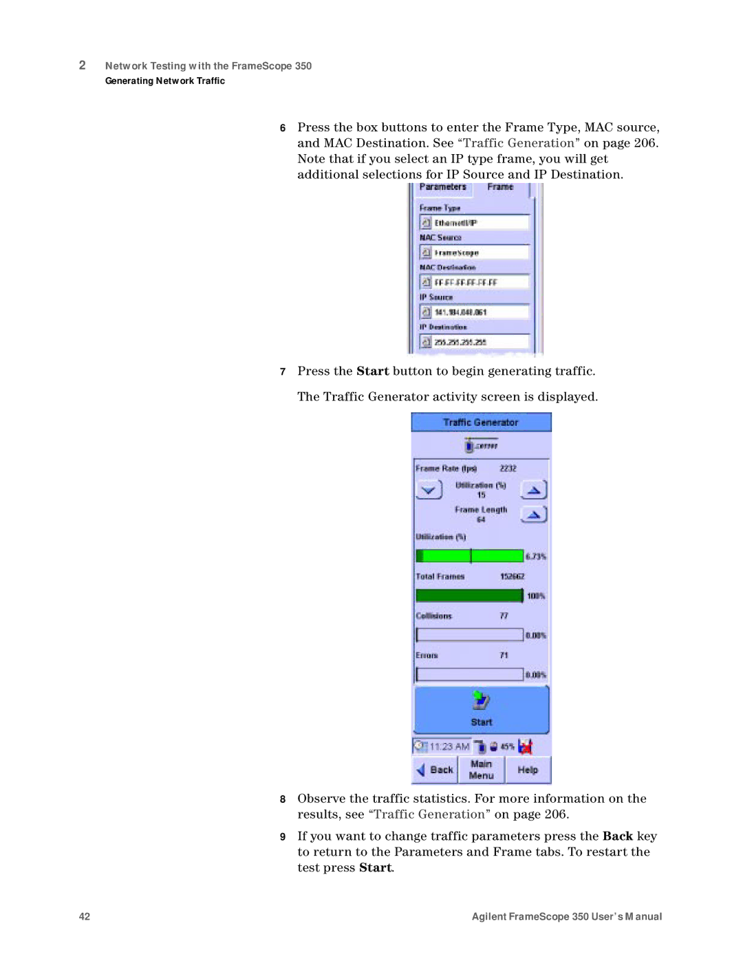 Agilent Technologies N2610A user manual Network Testing with the FrameScope 