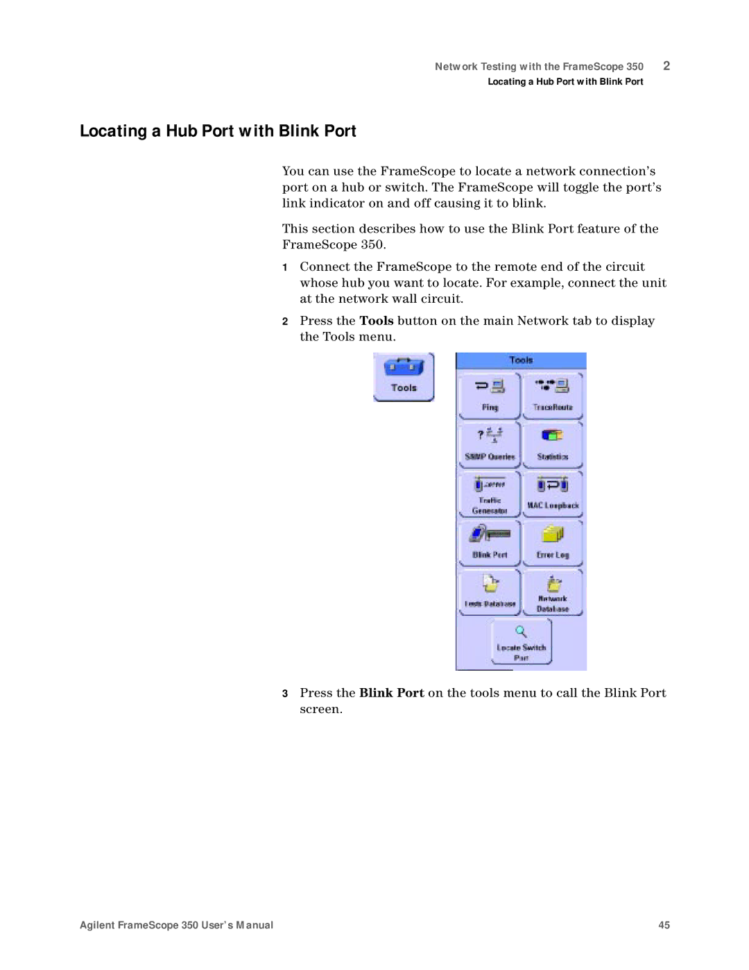 Agilent Technologies N2610A user manual Locating a Hub Port with Blink Port 