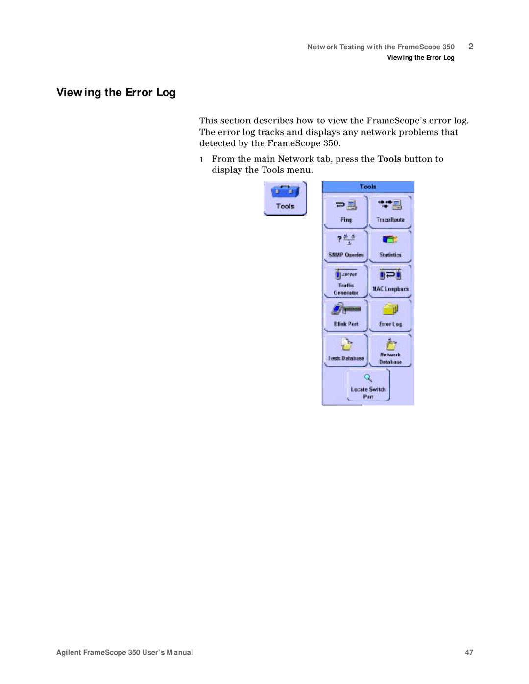 Agilent Technologies N2610A user manual Viewing the Error Log 