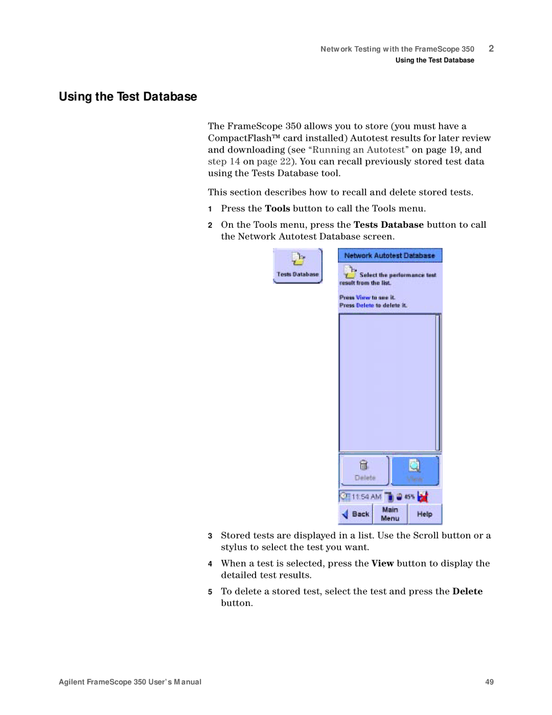 Agilent Technologies N2610A user manual Using the Test Database 