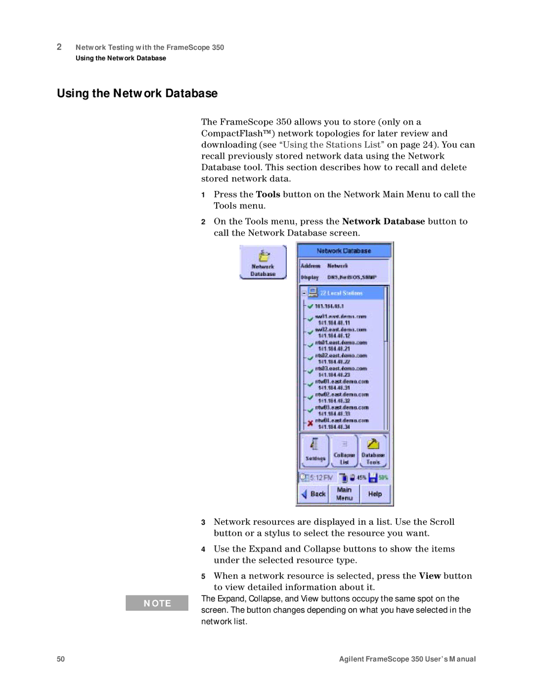 Agilent Technologies N2610A user manual Using the Network Database, Network list 