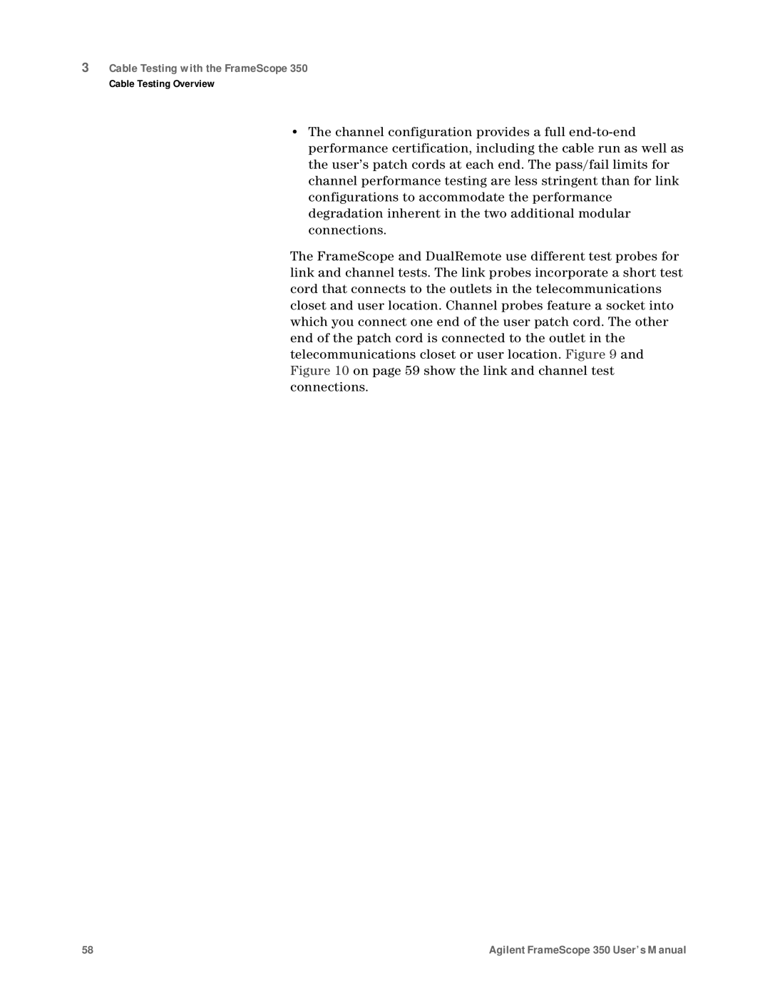 Agilent Technologies N2610A user manual Cable Testing with the FrameScope 