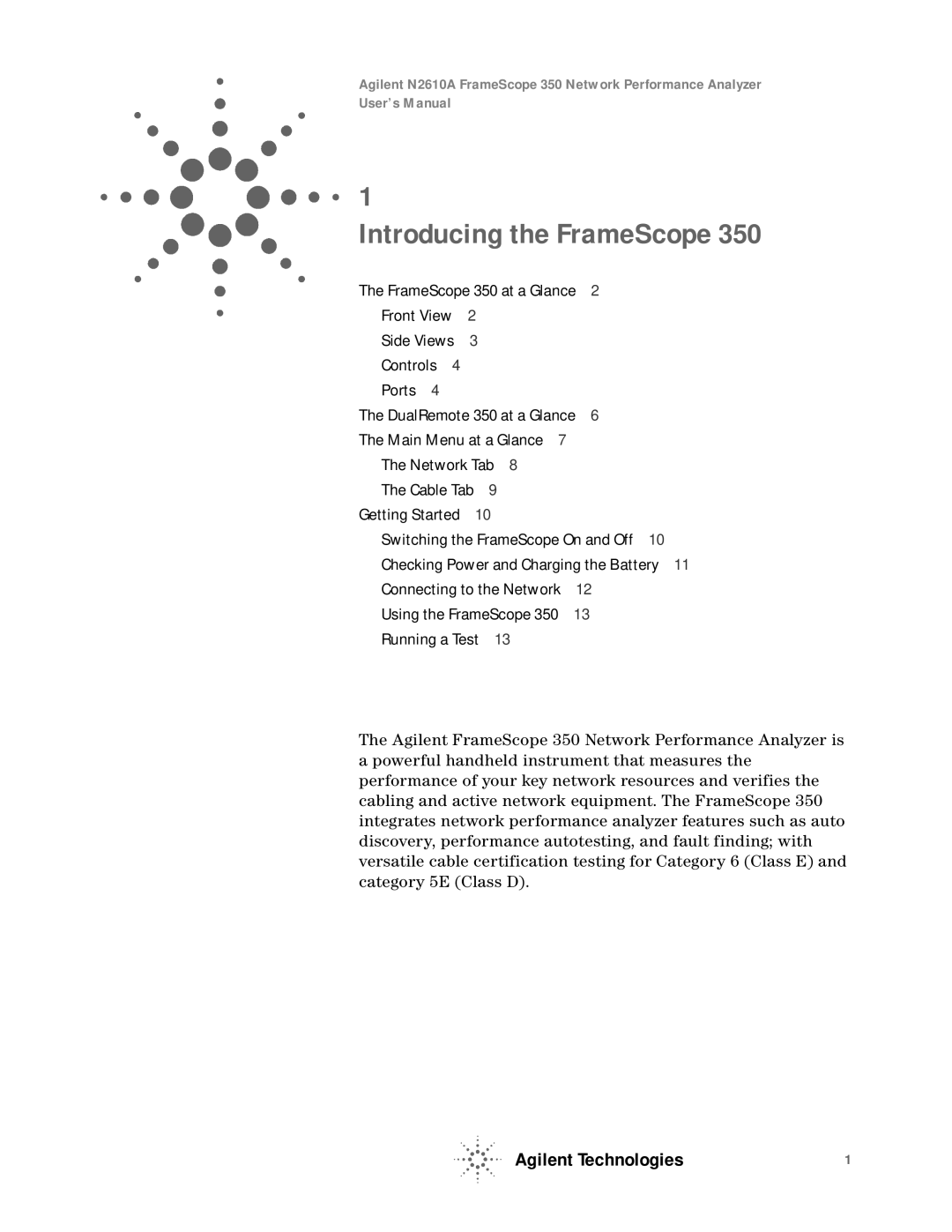 Agilent Technologies N2610A user manual Introducing the FrameScope 