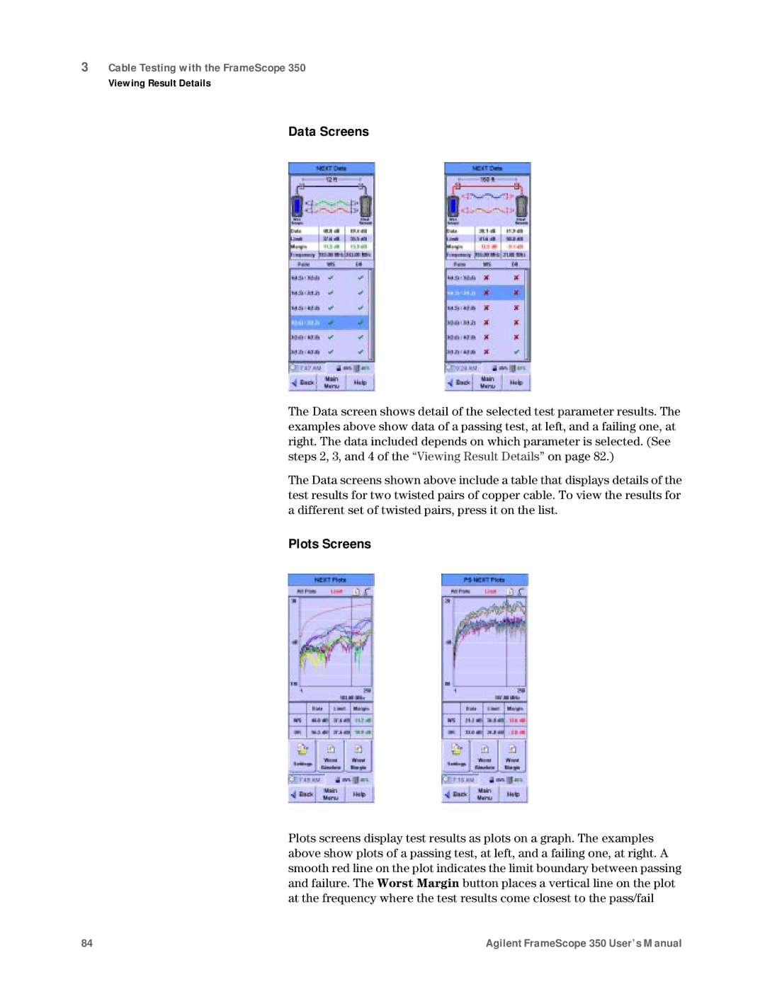 Agilent Technologies N2610A user manual Data Screens, Plots Screens 